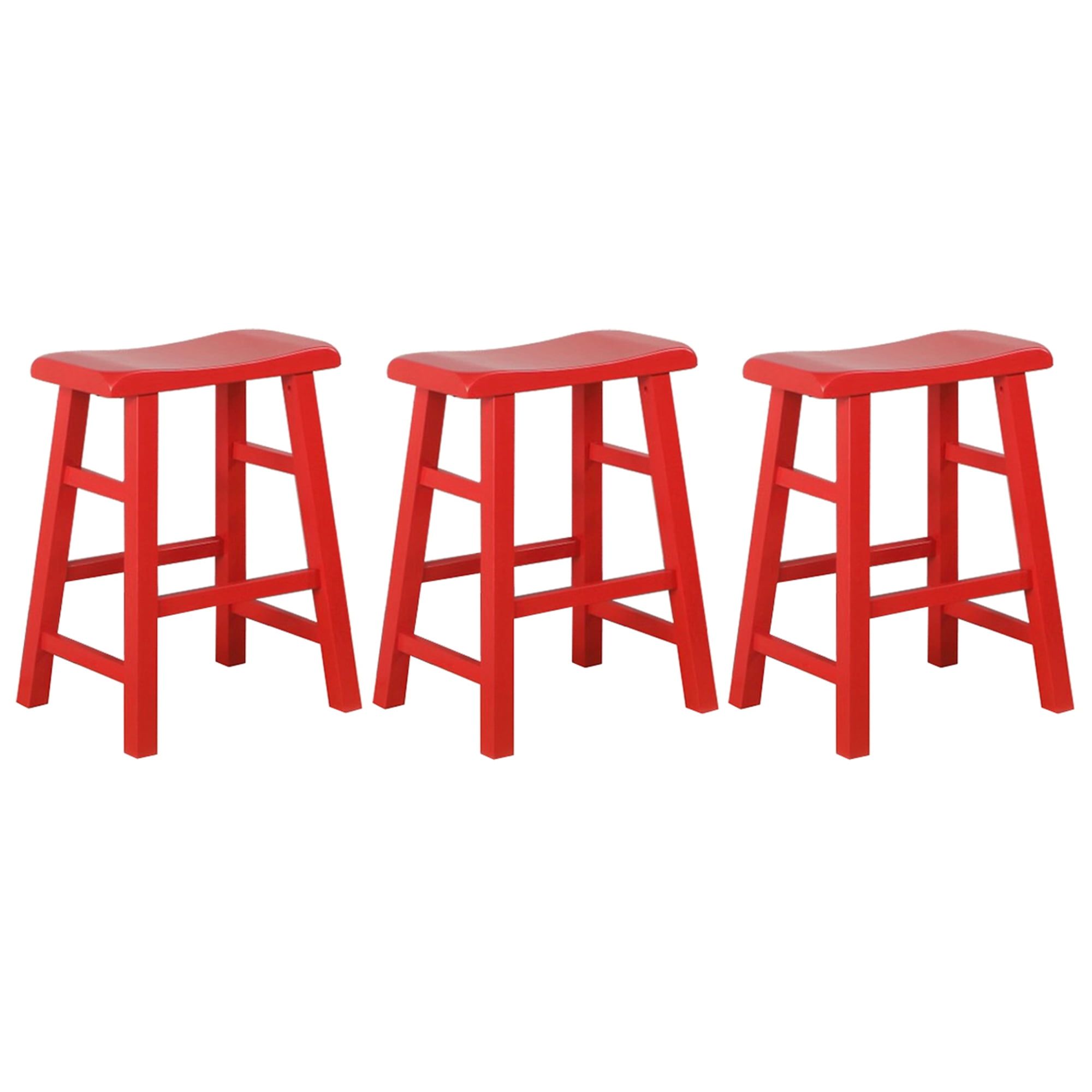 Red Solid Wood Saddle Seat 24" Counter Height Barstools, Set of 3