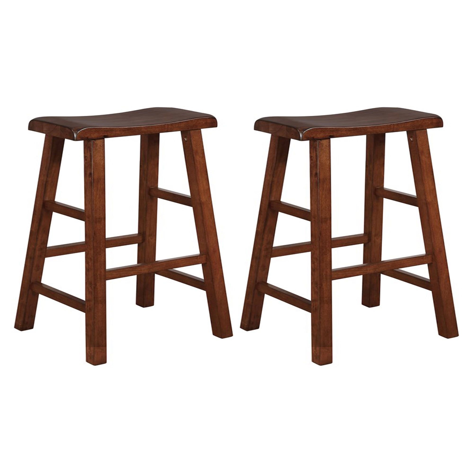 Walnut 24" Backless Saddle Wood Counter Stools, Set of 2