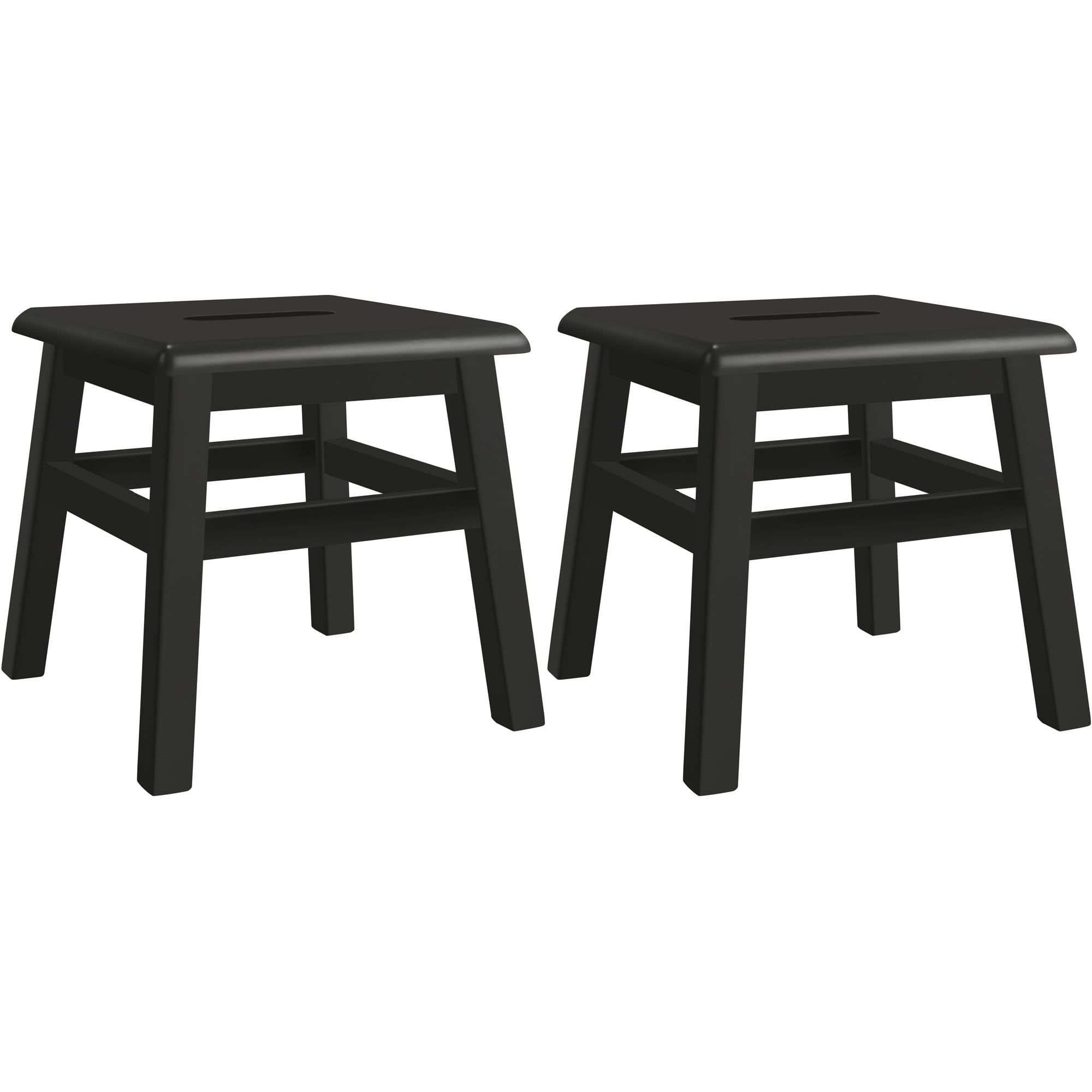 Black Solid Hardwood Step Stool Set for Adults and Kids