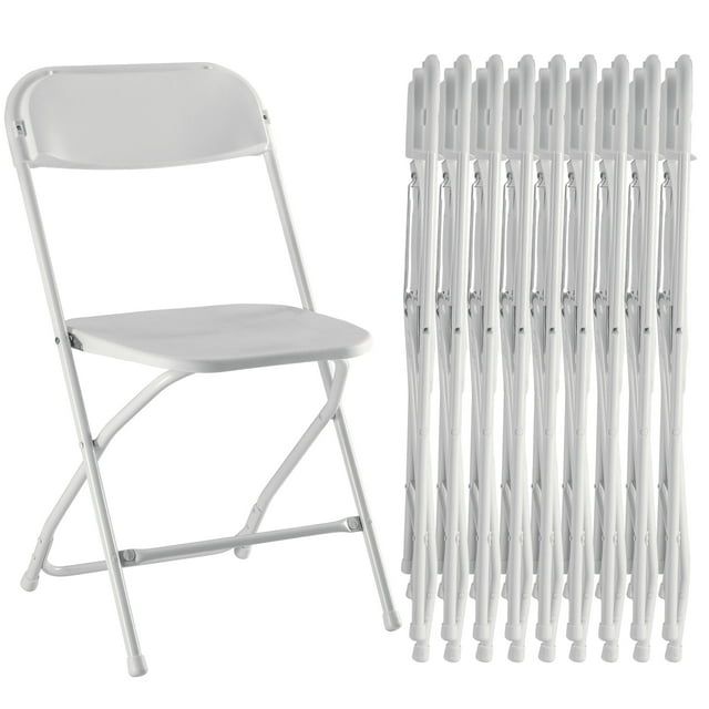 White Foam Cushioned Iron Frame Folding Chairs, 10-Pack