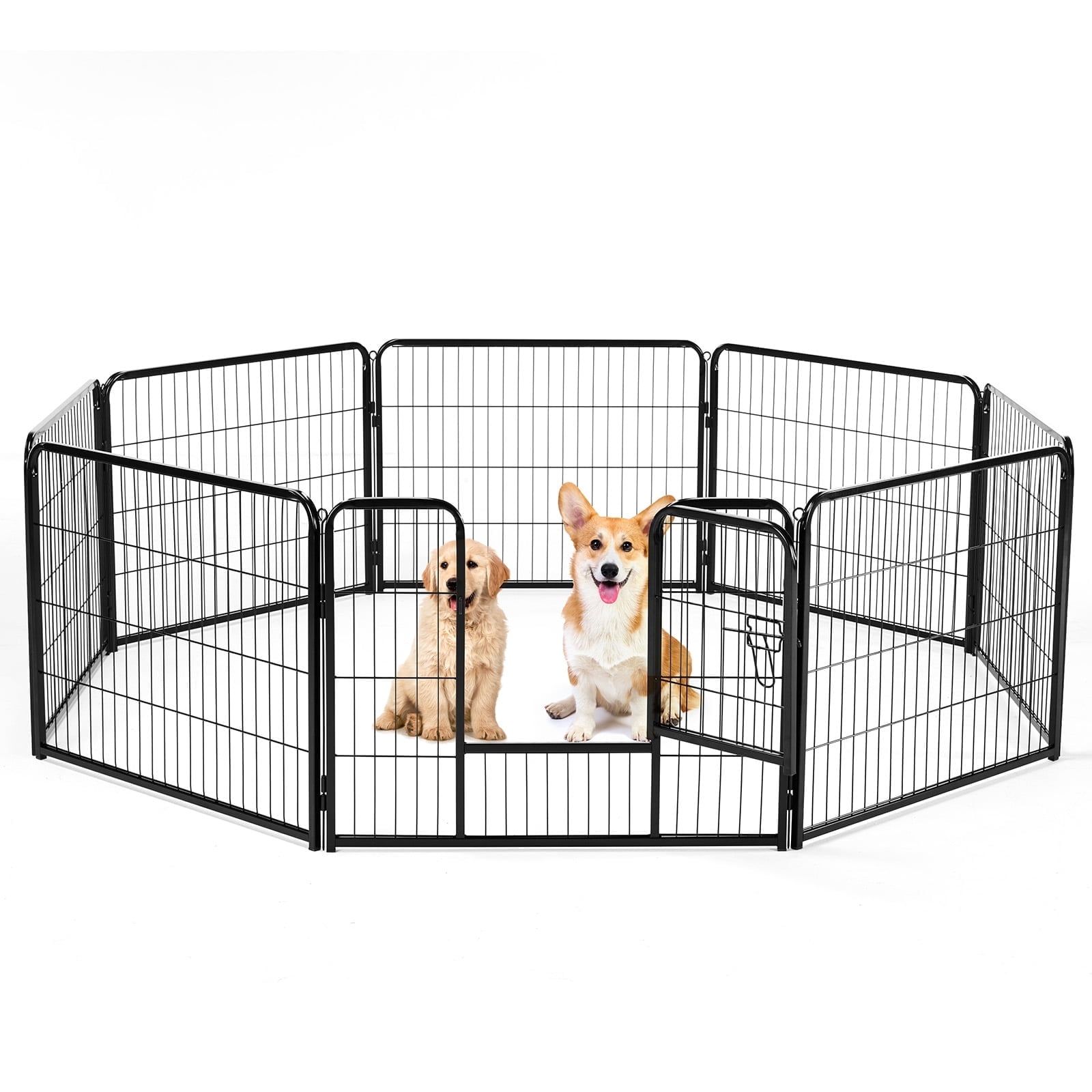 Black Metal Foldable Dog Playpen with Eight 24-Inch Panels