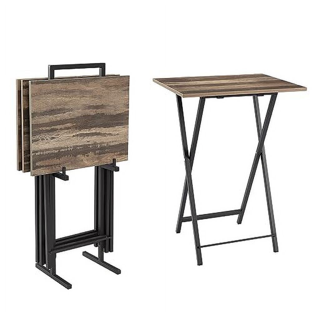 Rustic Brown and Black Folding TV Tray Set with Stand