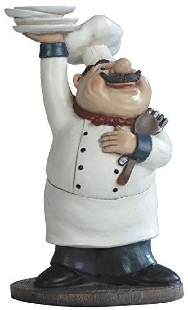 Charming Chef Holding Plates White and Black Figurine