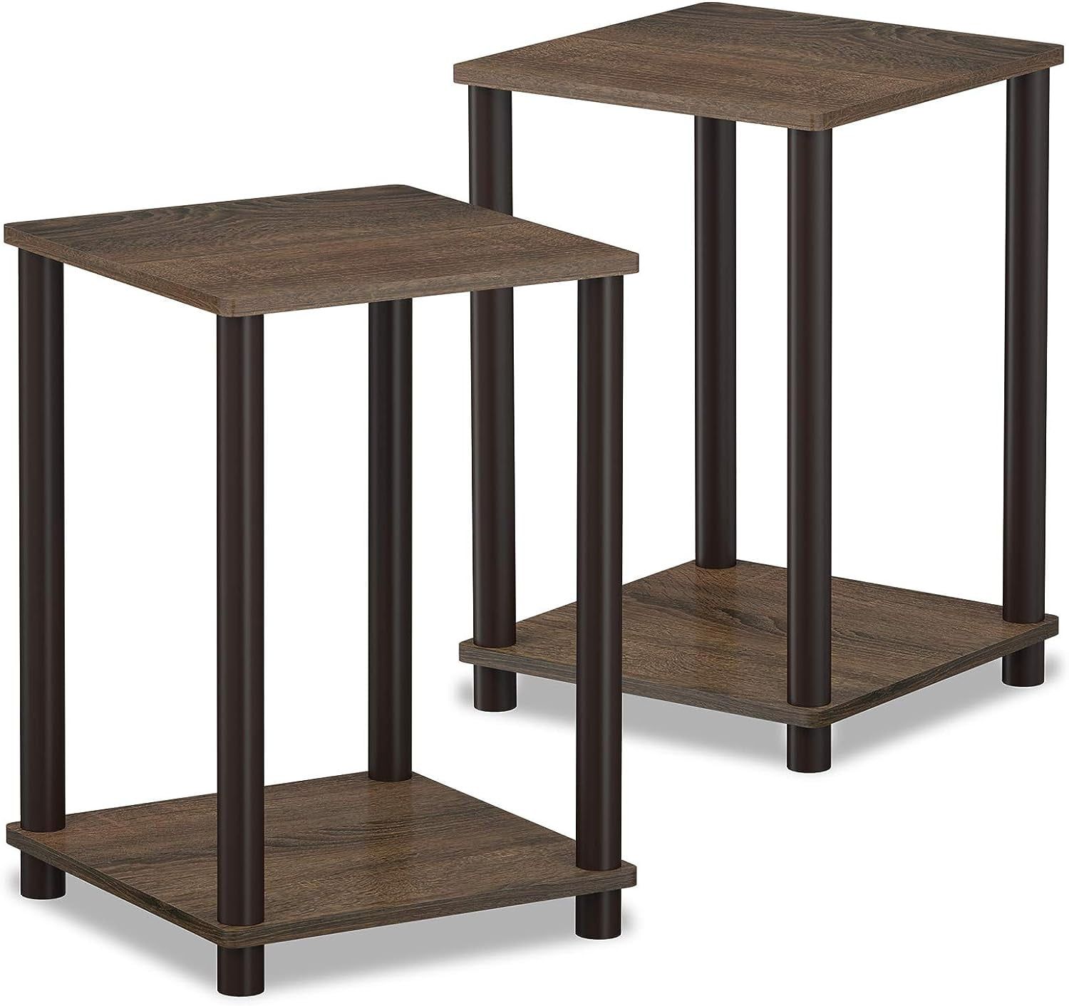 Compact Walnut Brown Engineered Wood End Table Set