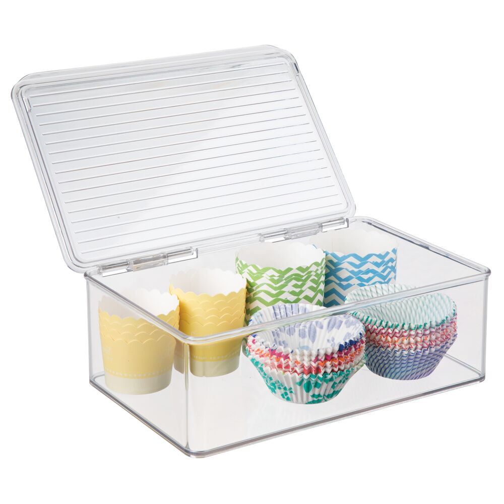 Clear Stackable Plastic Kitchen Organizer Bin with Lid