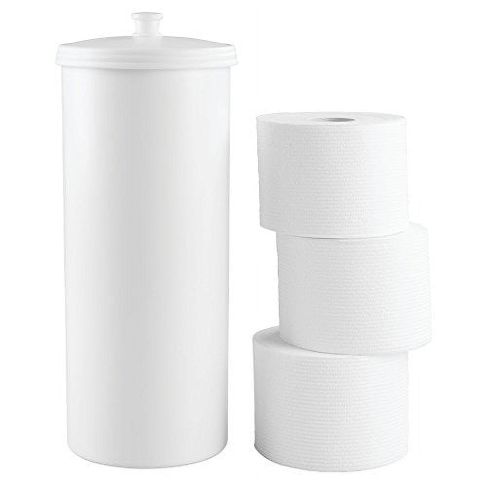 White Plastic Cylindrical Toilet Paper Holder Canister