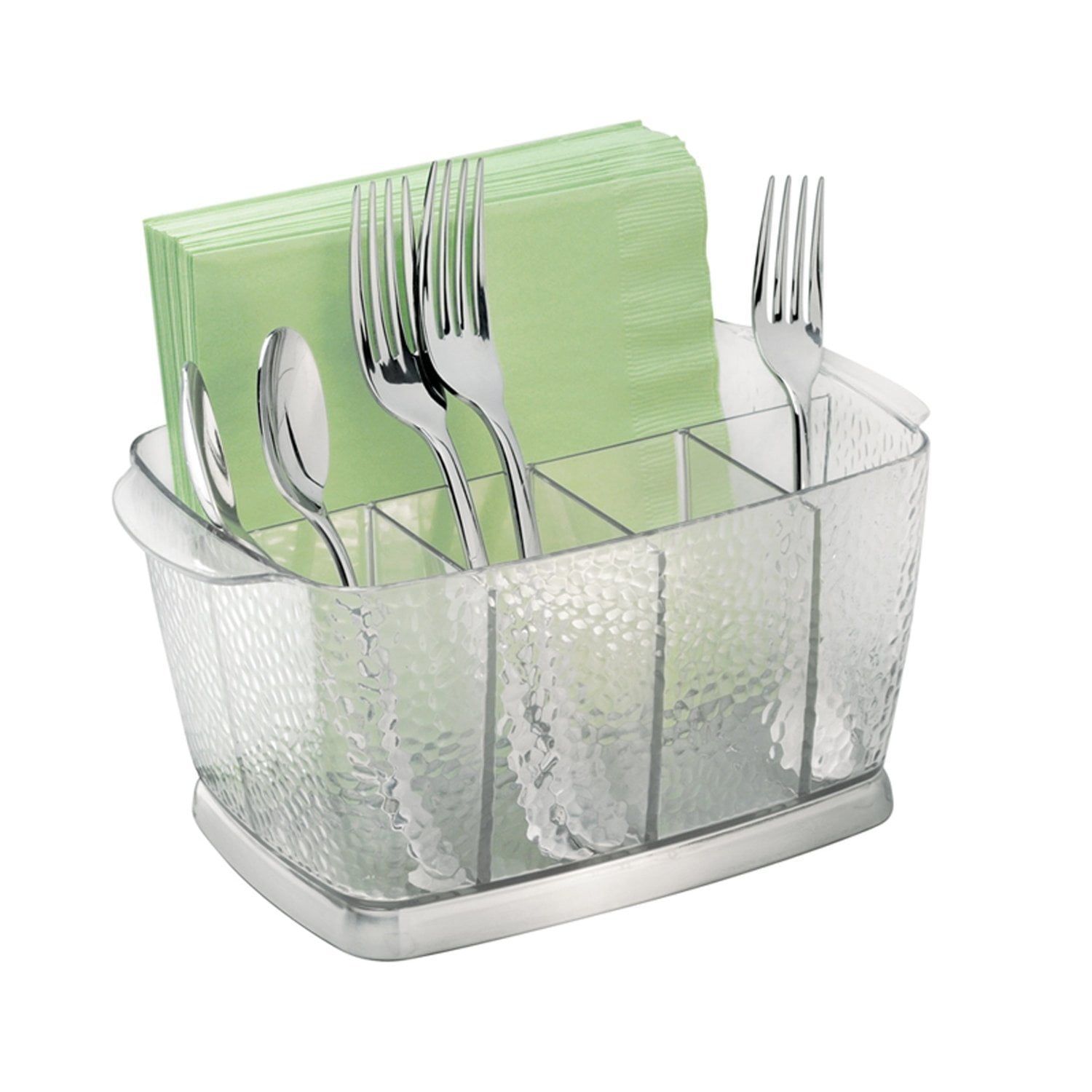 Clear Plastic Silverware Caddy with Stainless Steel Base