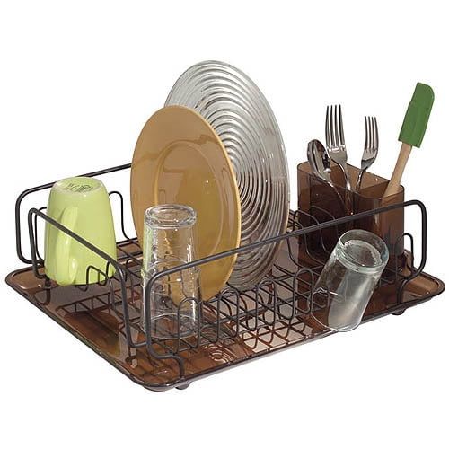 Bronze Foldable Metal Dish Drainer with Utensil Cup