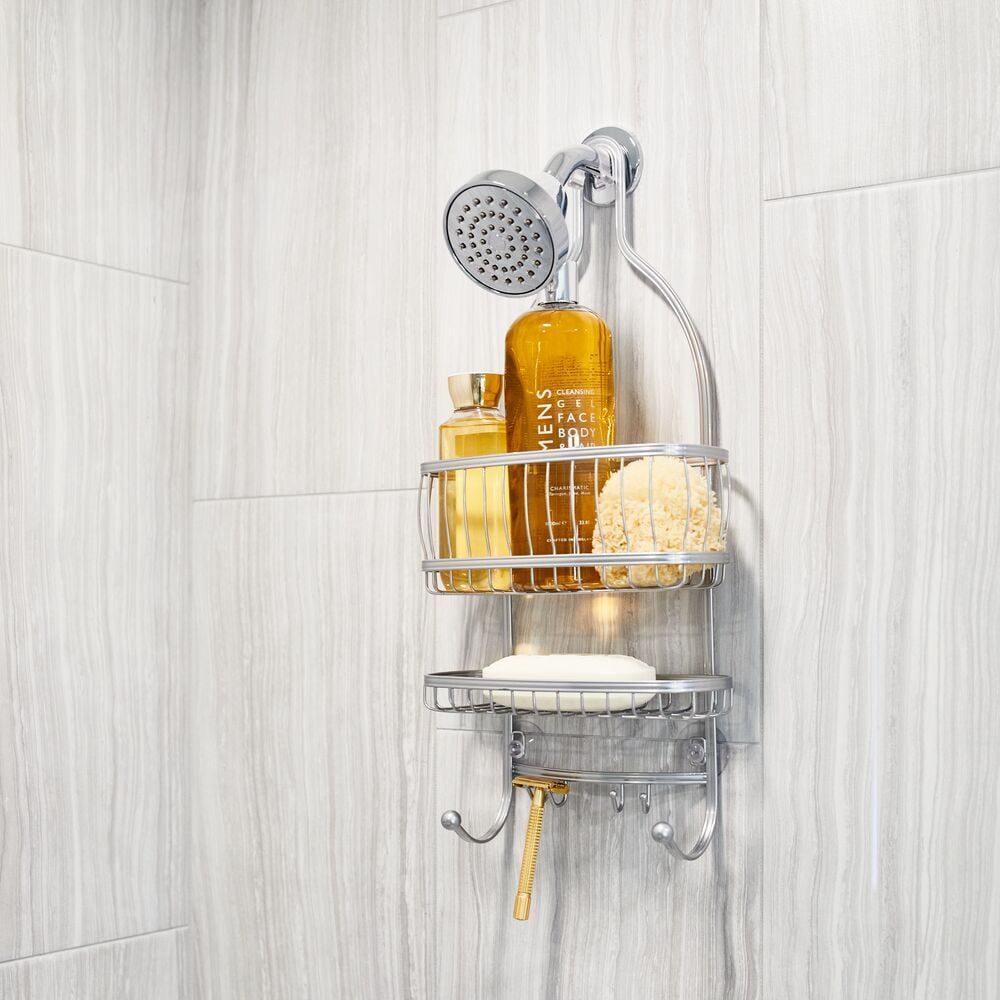 Silver Metal Hanging Shower Caddy with Suction Mount