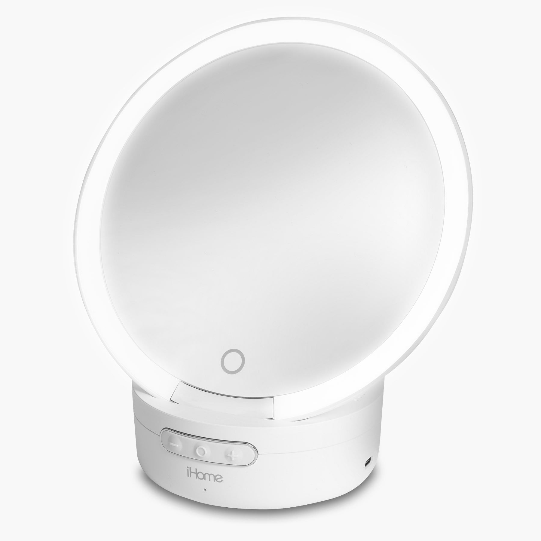 White Round Portable Makeup Mirror with Bluetooth Speaker