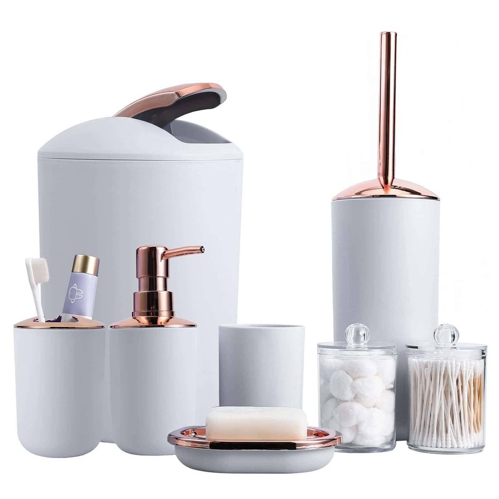 Gray and Rose Gold 8-Piece Bathroom Accessory Set