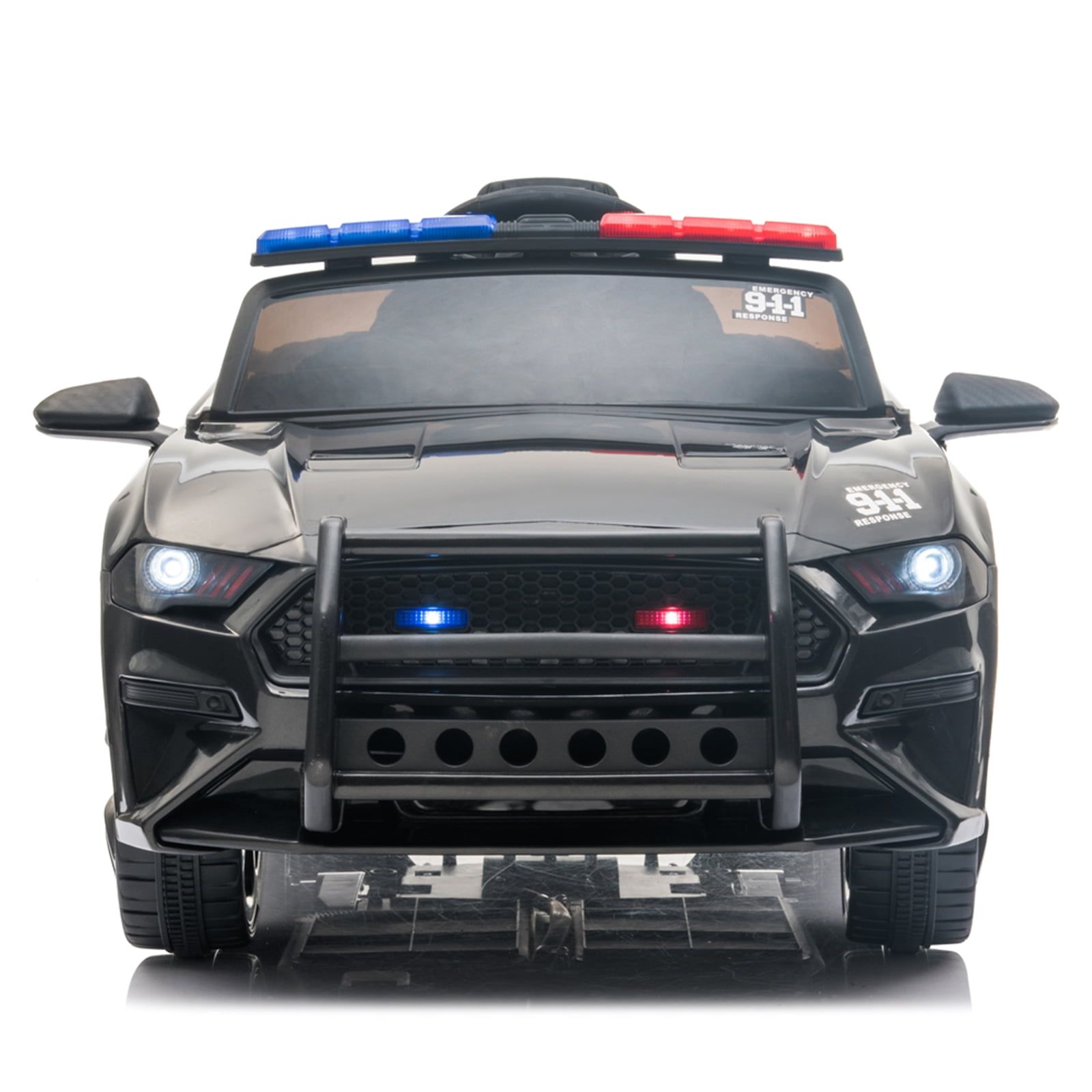 12V Black Police Ride-On Car with LED Lights and Siren