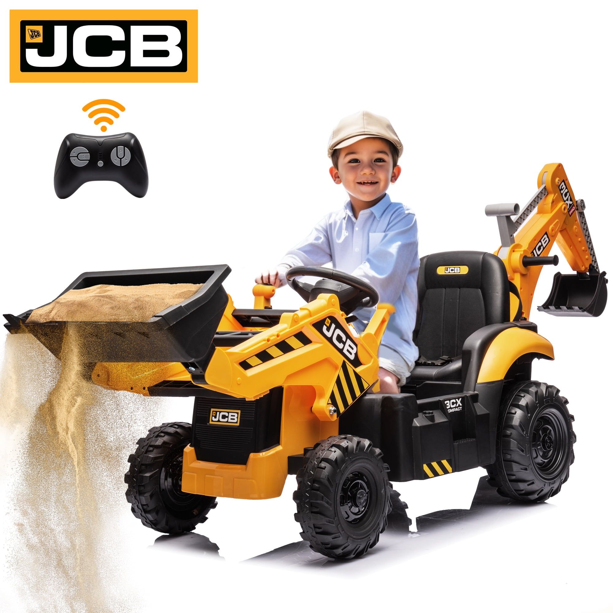 24V Yellow JCB Ride-On Excavator with Remote Control