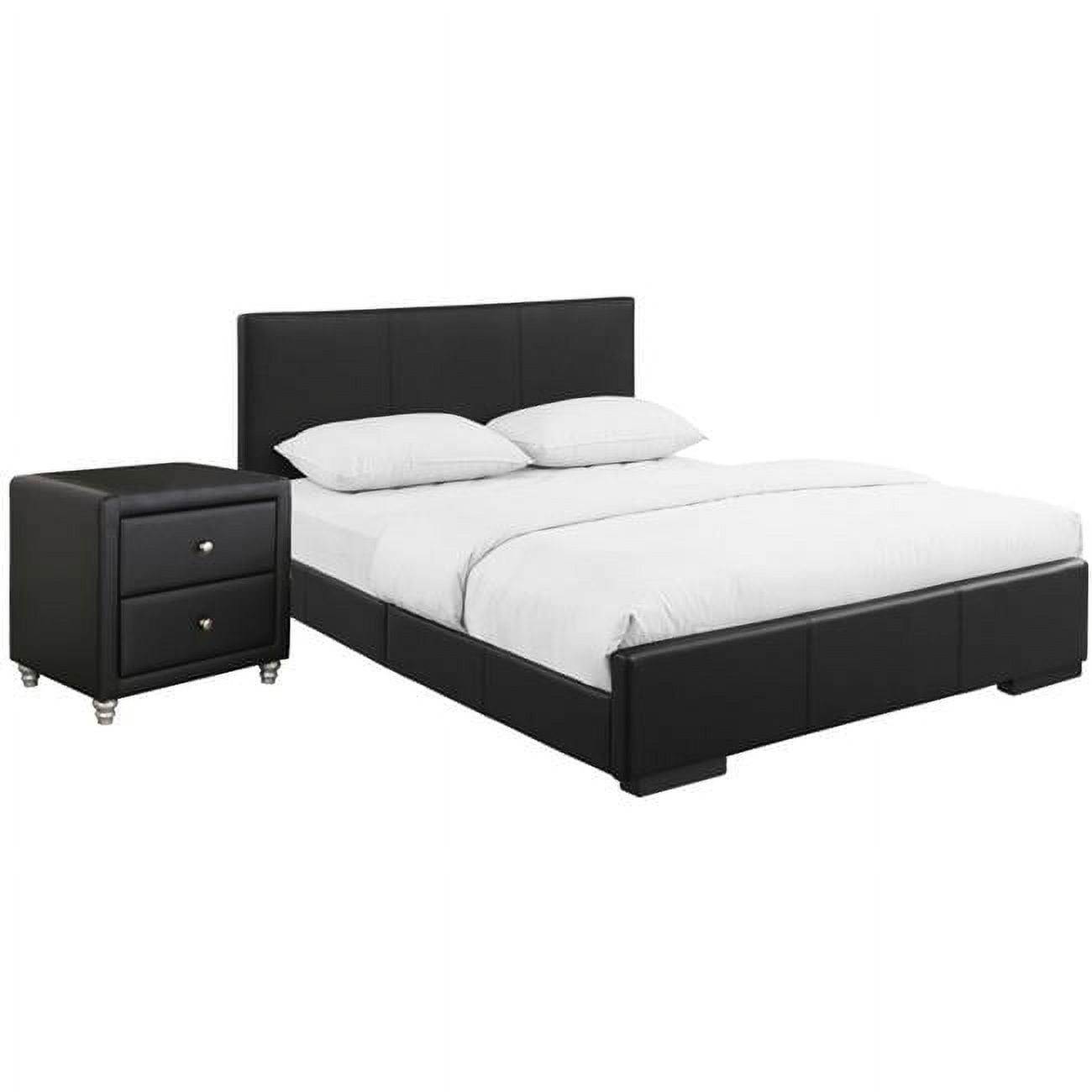 Hindes Black Faux Leather King Platform Bed with Nightstand