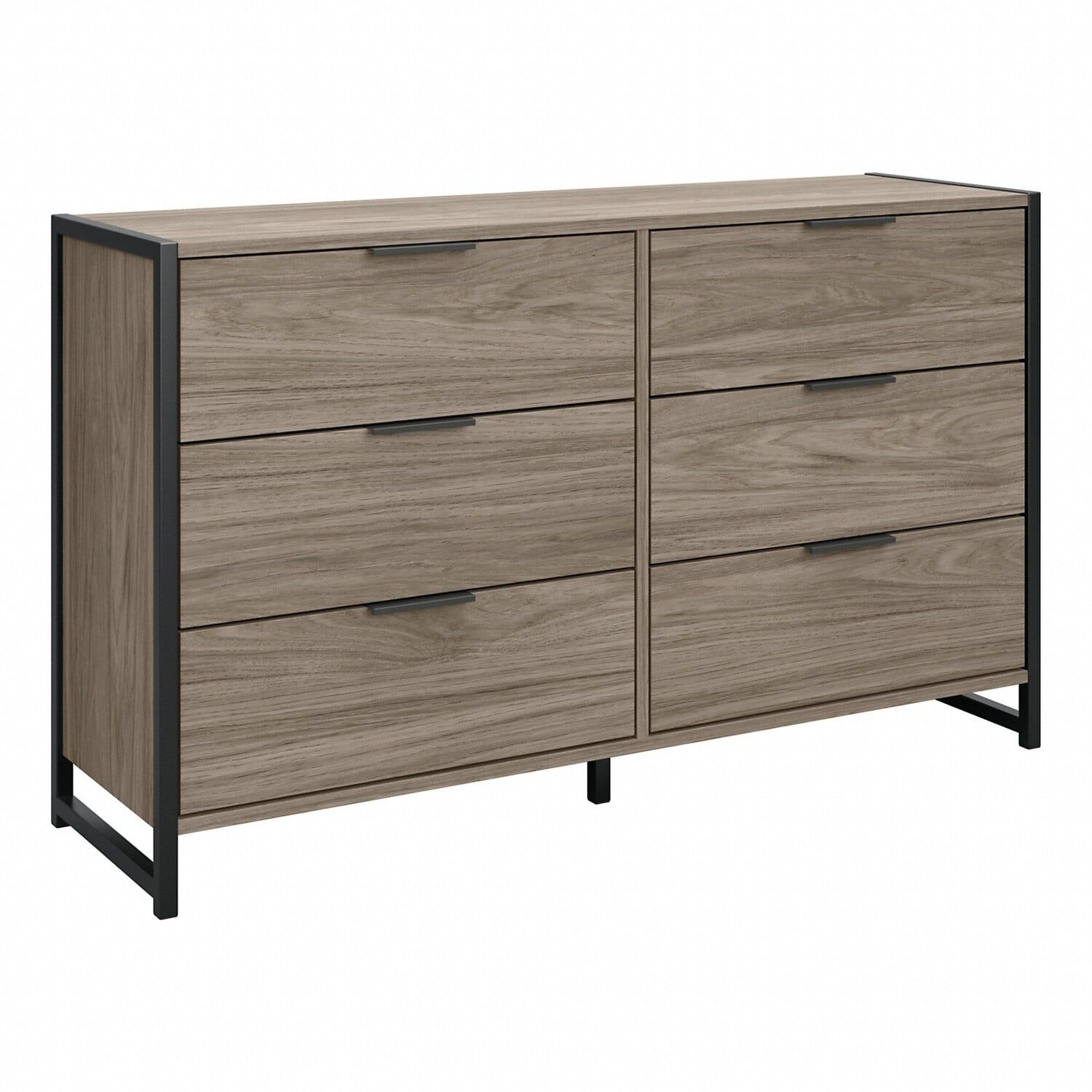 Modern Hickory 6-Drawer Industrial Dresser with Ball Bearing Slides