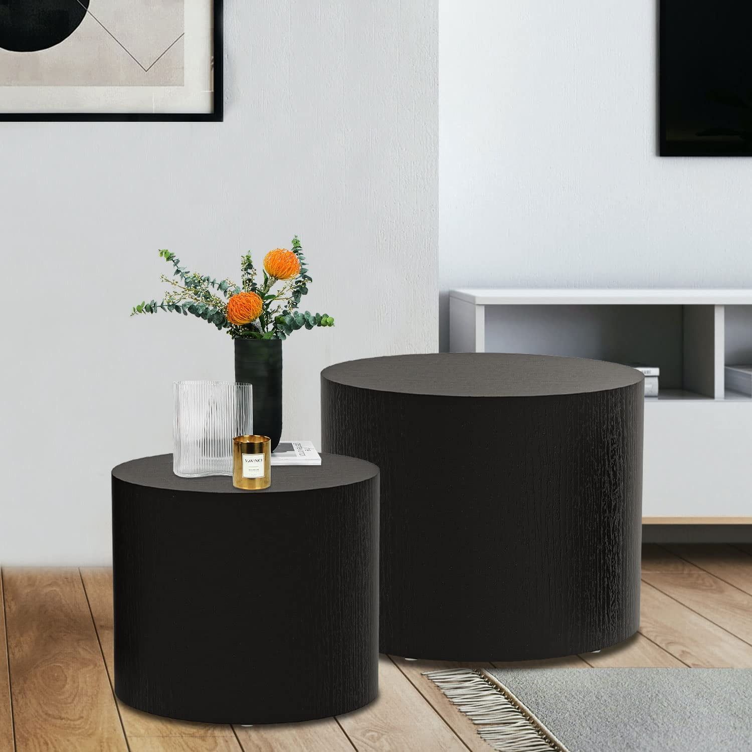 Black Round Nesting Coffee Table Set of 2