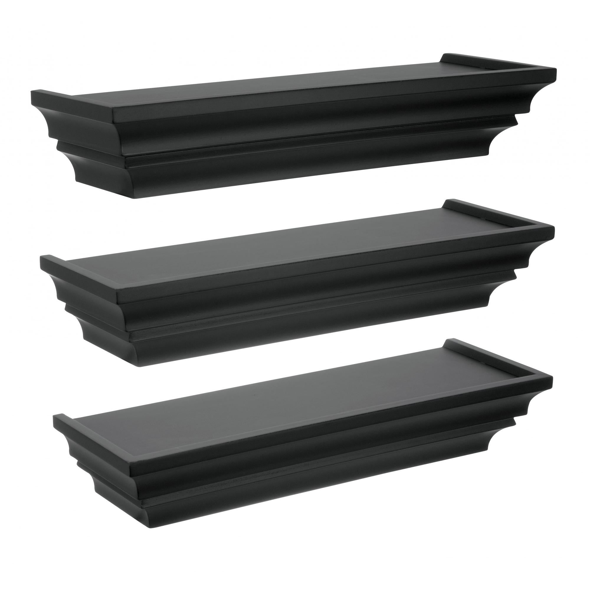 Classic Crown Moulding Black Floating Wall Shelf Set of 3