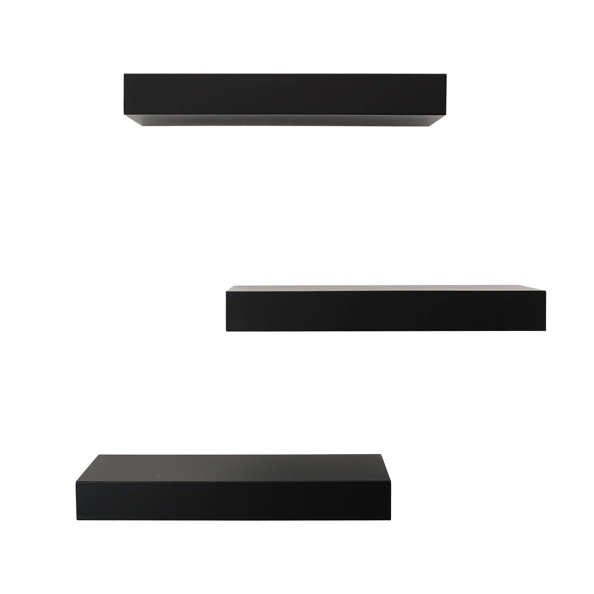 Black 3-Tier Solid Wood Floating Wall Shelves