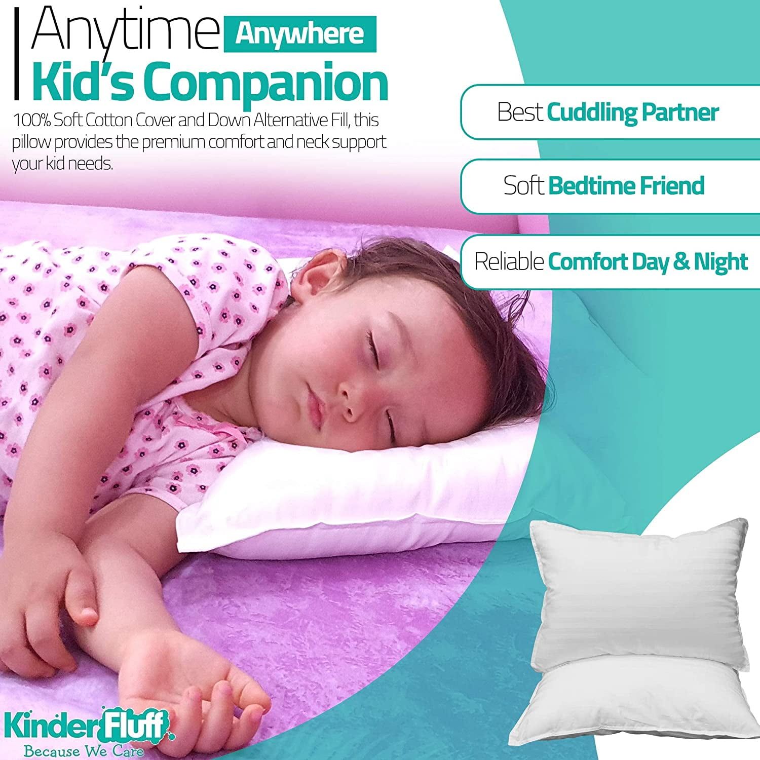 Kinder Fluff Hypoallergenic Toddler Pillow Set with Cotton Cover