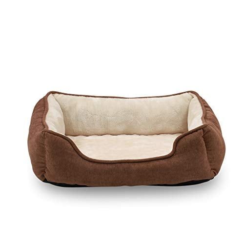 Medium Brown Orthopedic Rectangular Pet Bed with Bolster