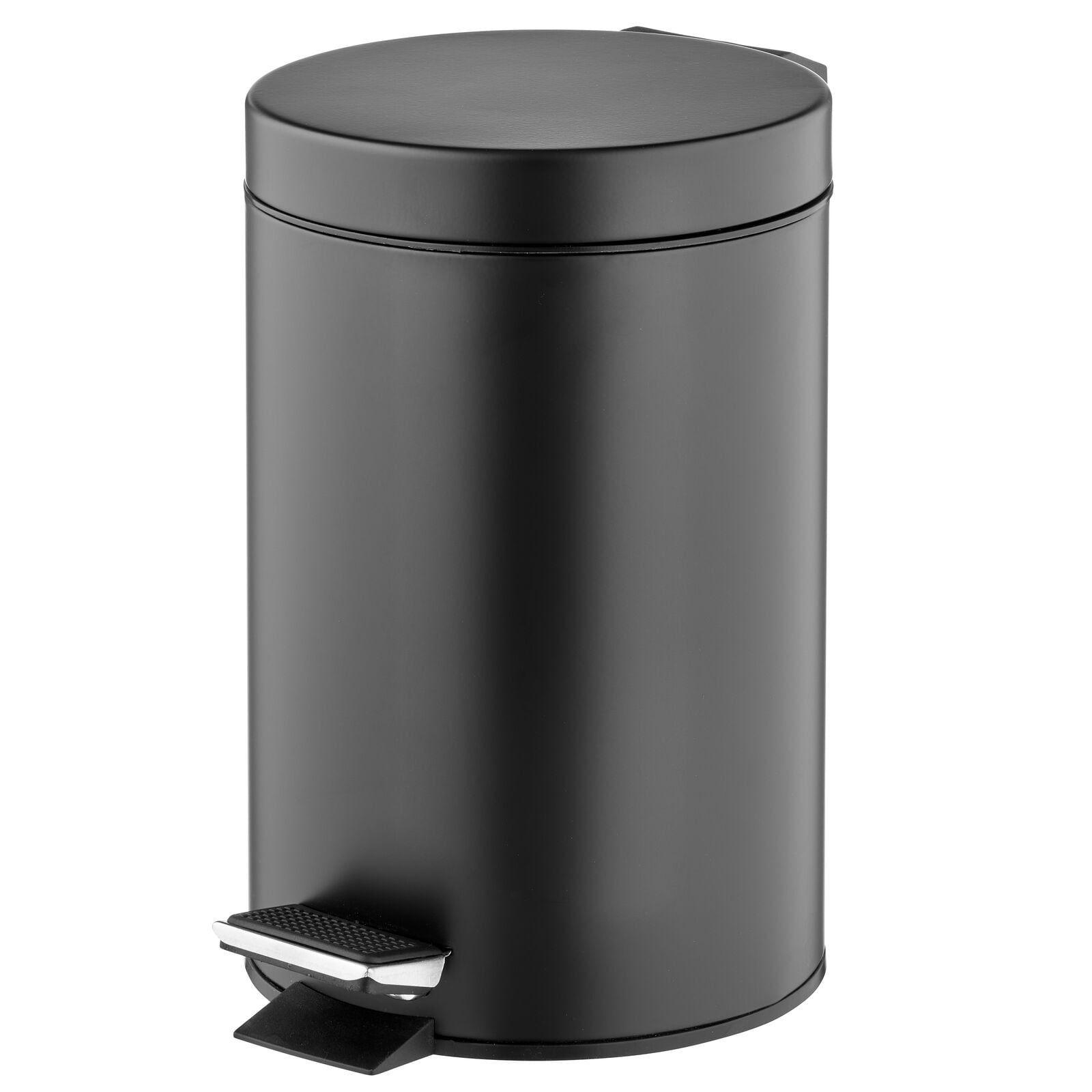 Compact Black Metal Pedal Trash Can with Liner