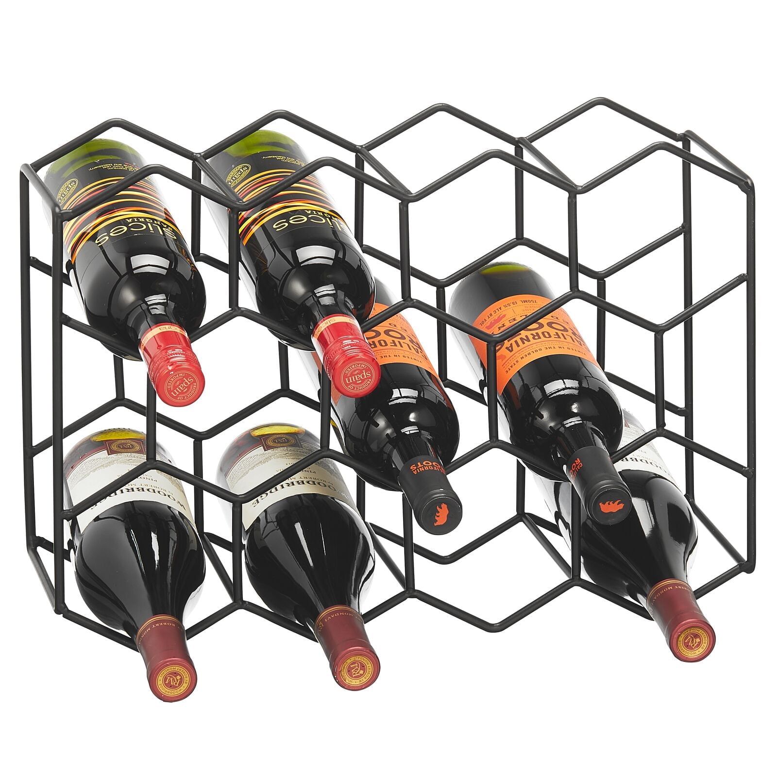 Matte Black Steel Hexagon 11-Bottle Wine Rack