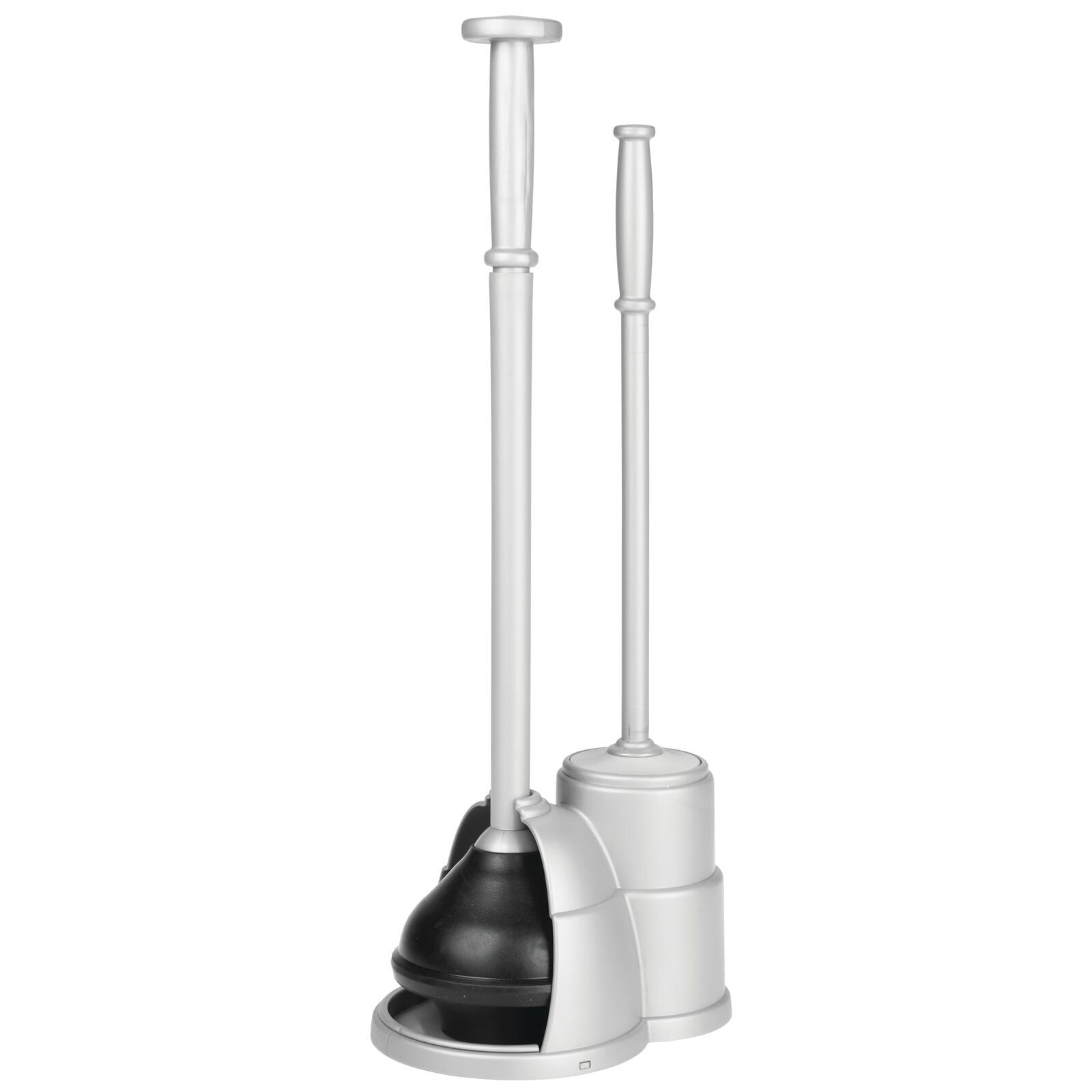 Silver Compact Toilet Plunger and Brush Set with Holder