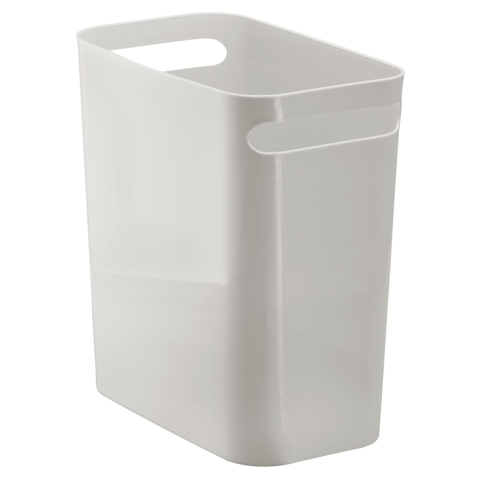 Light Gray Plastic Slim Rectangular Wastebasket with Handles