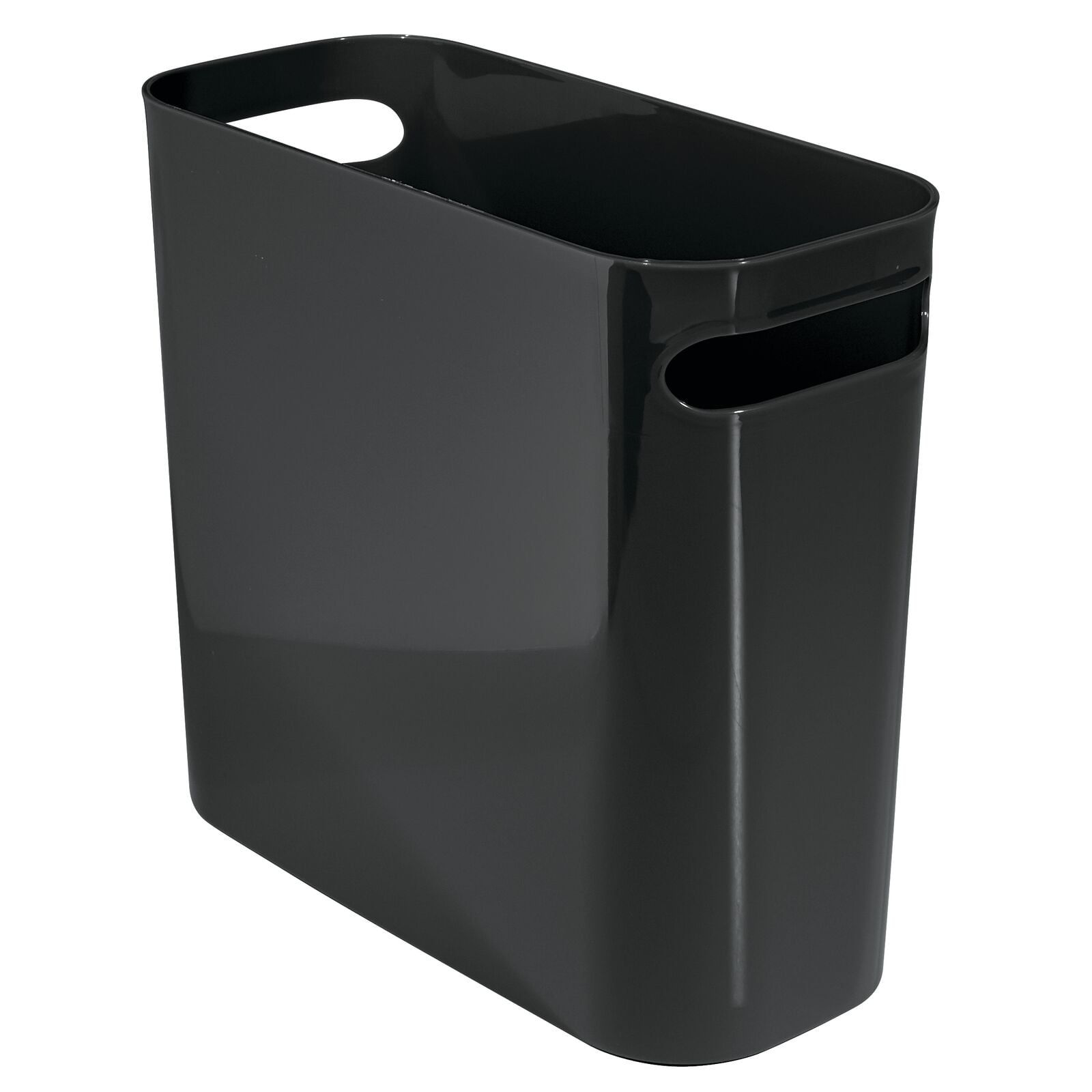 Compact Black Plastic Rectangular Trash Can with Handles