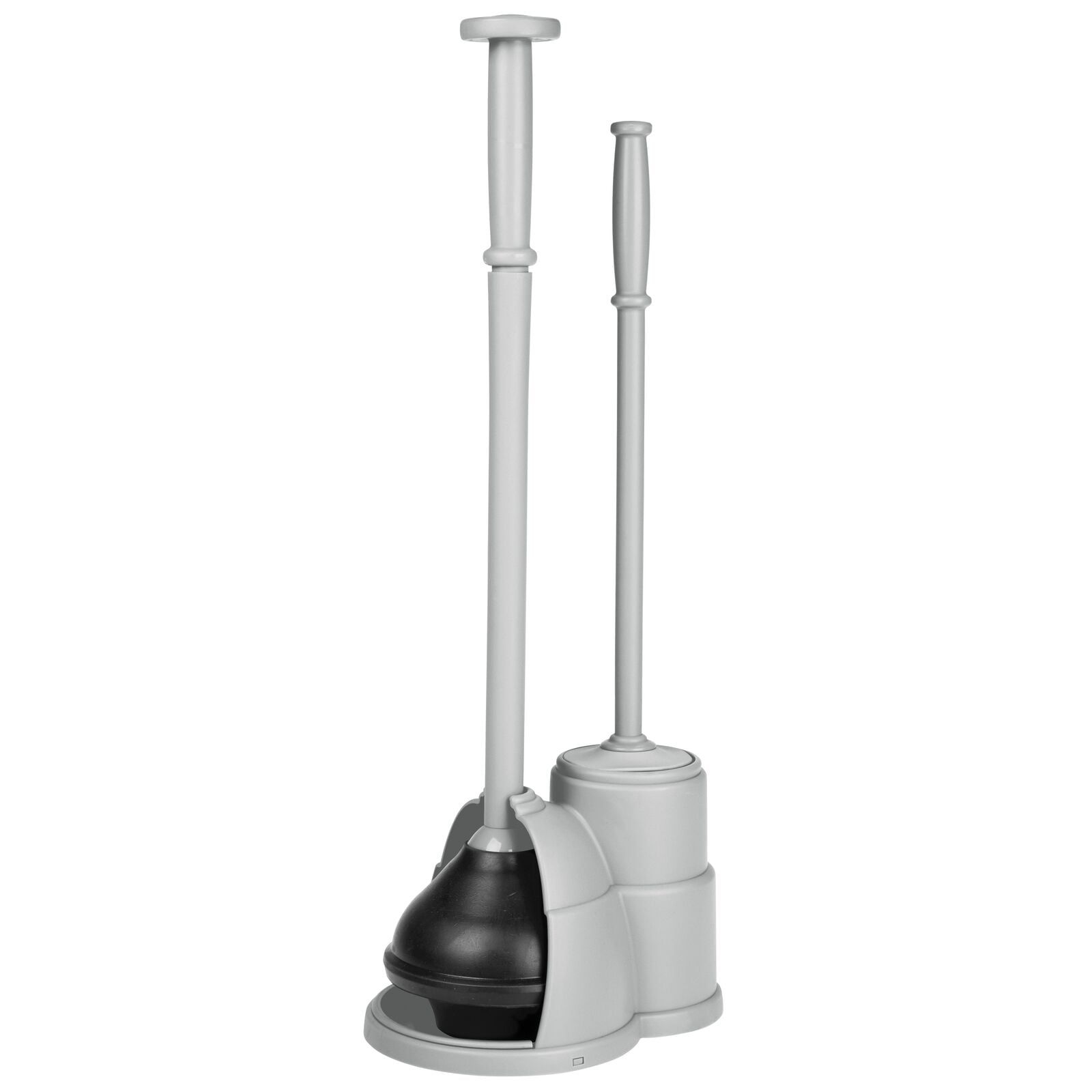 Gray Compact Toilet Plunger and Brush Set with Holder