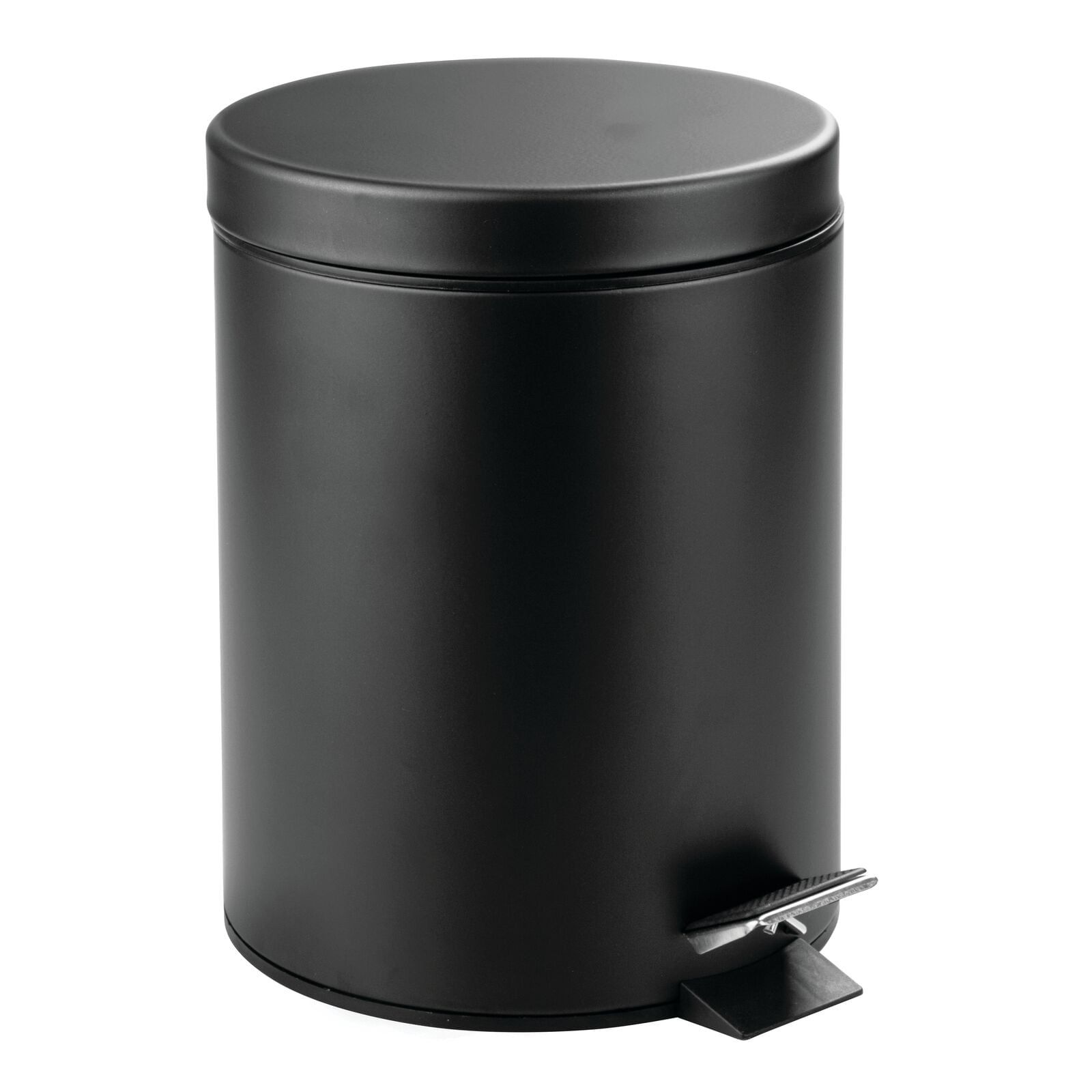 Compact Black Metal Pedal Trash Can with Liner, 1.3 Gallon