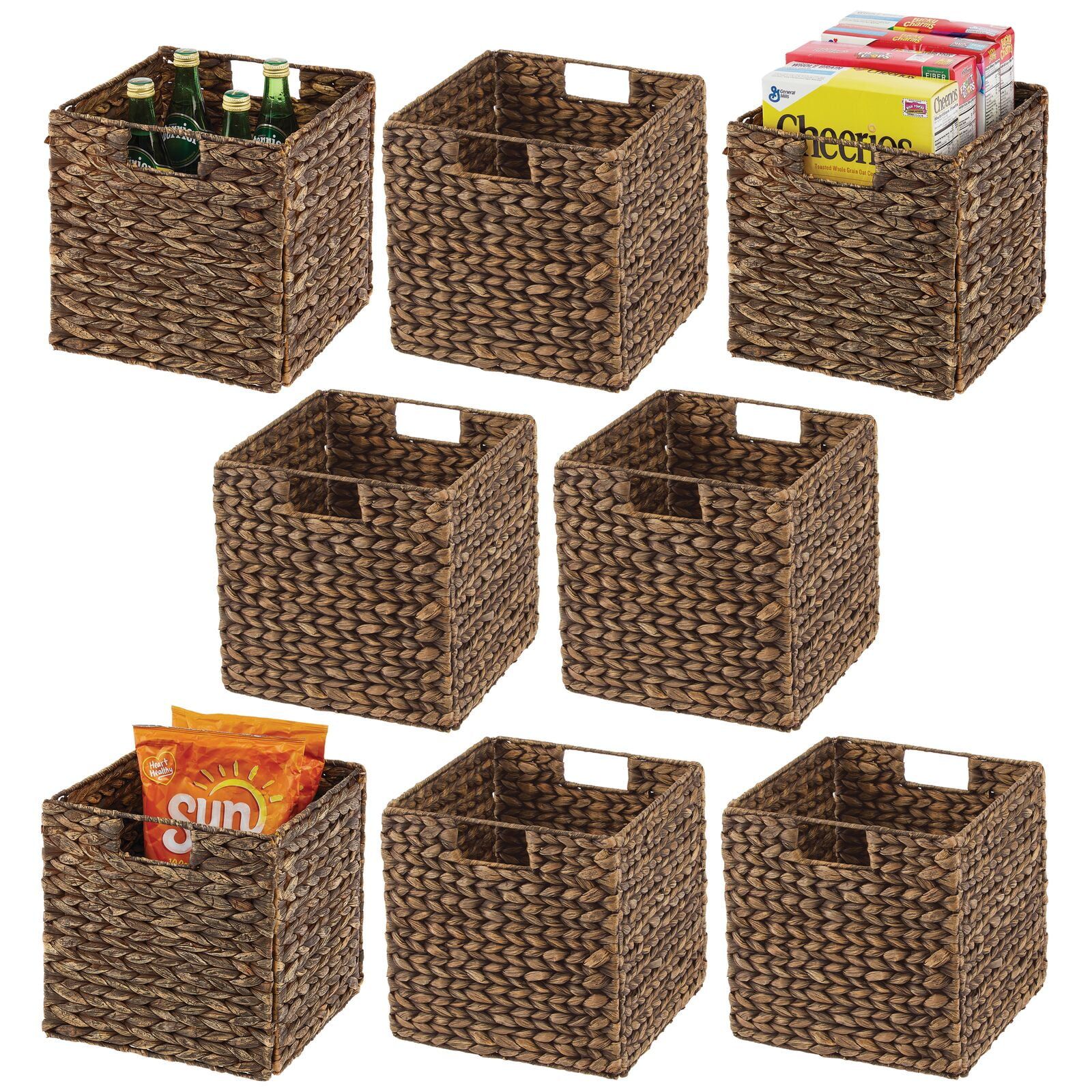 Brown Woven Hyacinth Square Storage Baskets, Set of 8