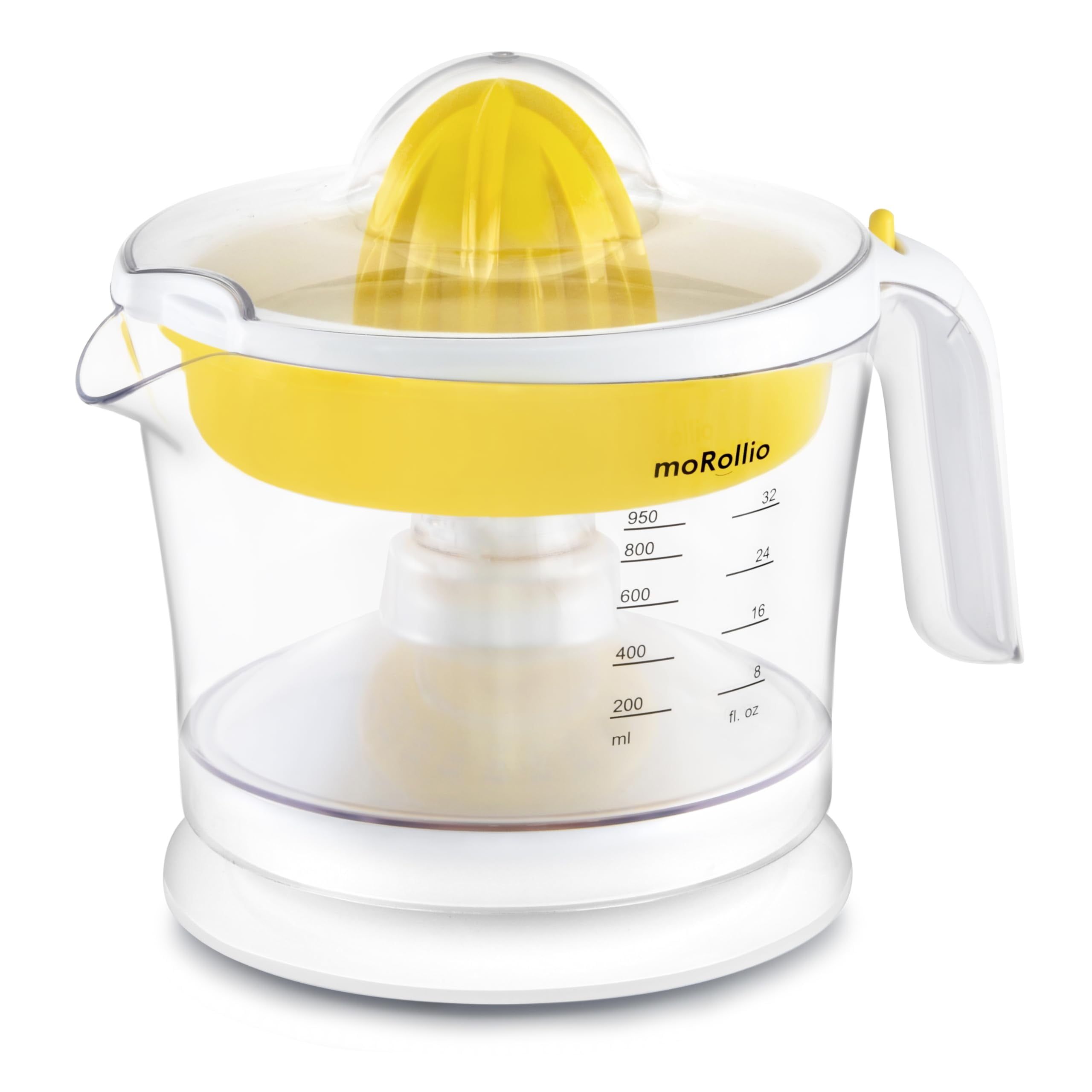 Yellow and White Electric Citrus Juicer with Adjustable Pulp Control