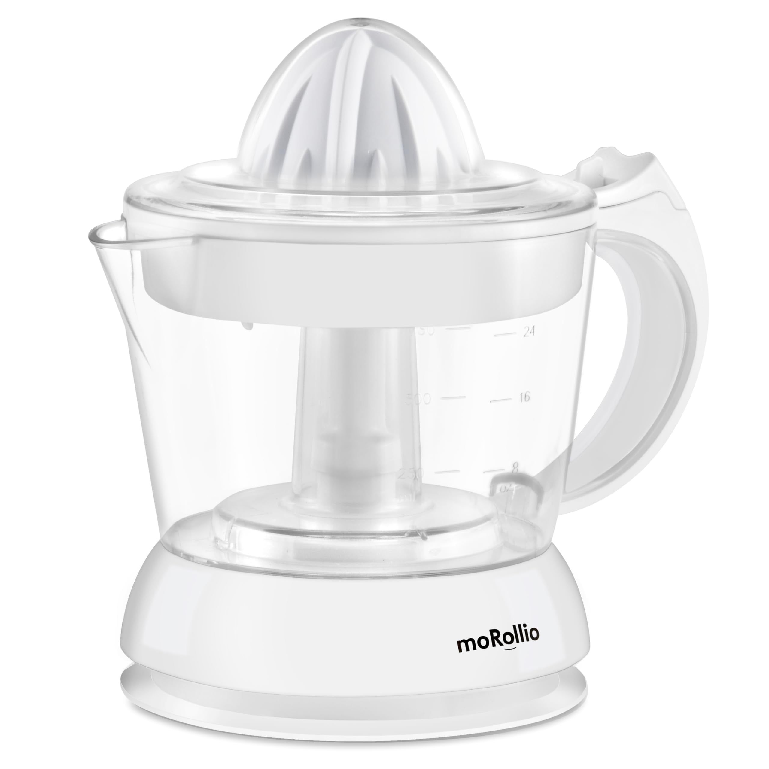 Compact White Electric Citrus Juicer with Adjustable Pulp Control