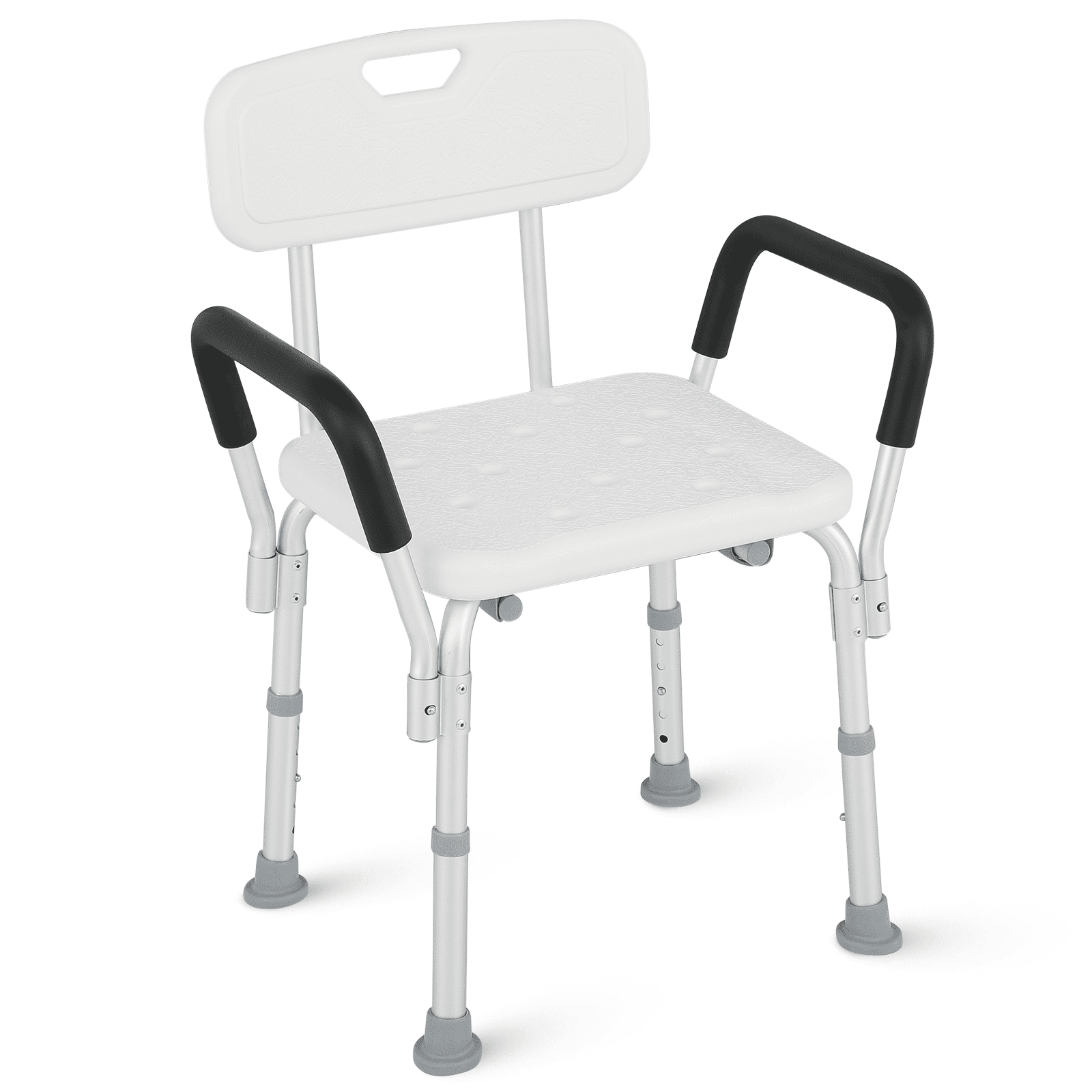 Adjustable White Aluminum Shower Chair with Padded Armrests