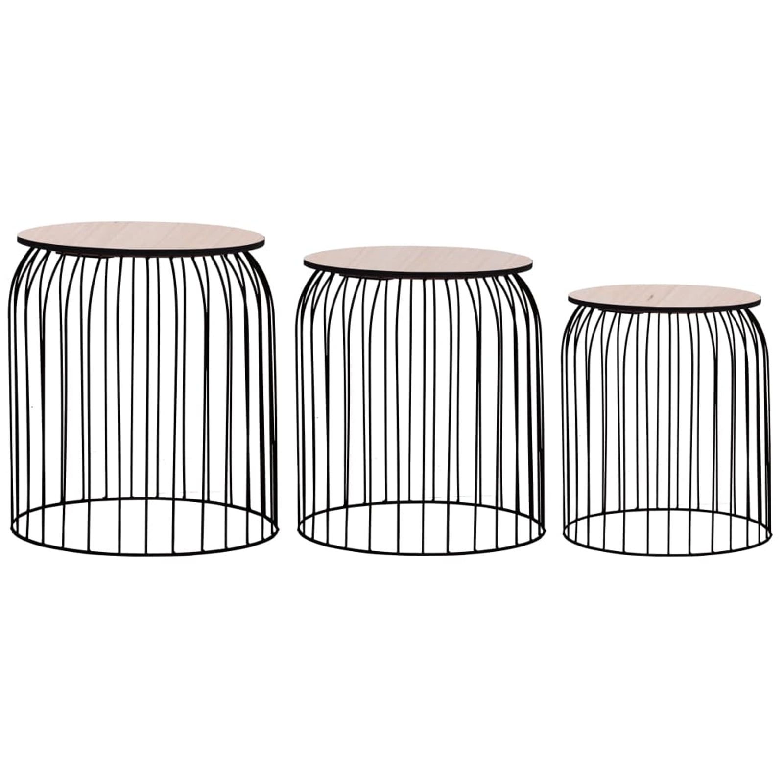 Copper Frame Black Wood Round Nesting Coffee Tables Set