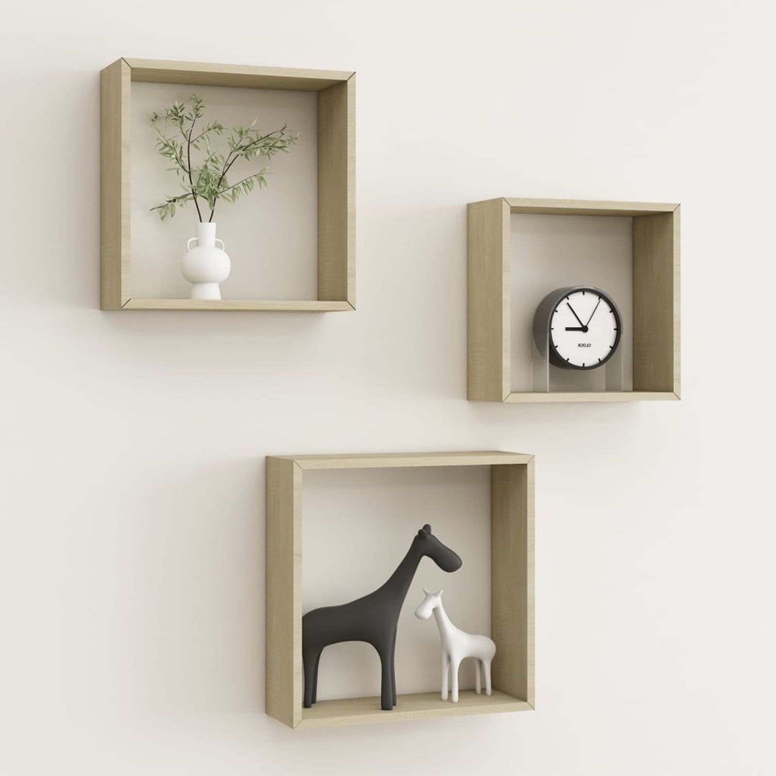 Sonoma Oak Wood 3-Piece Floating Wall Cube Shelves