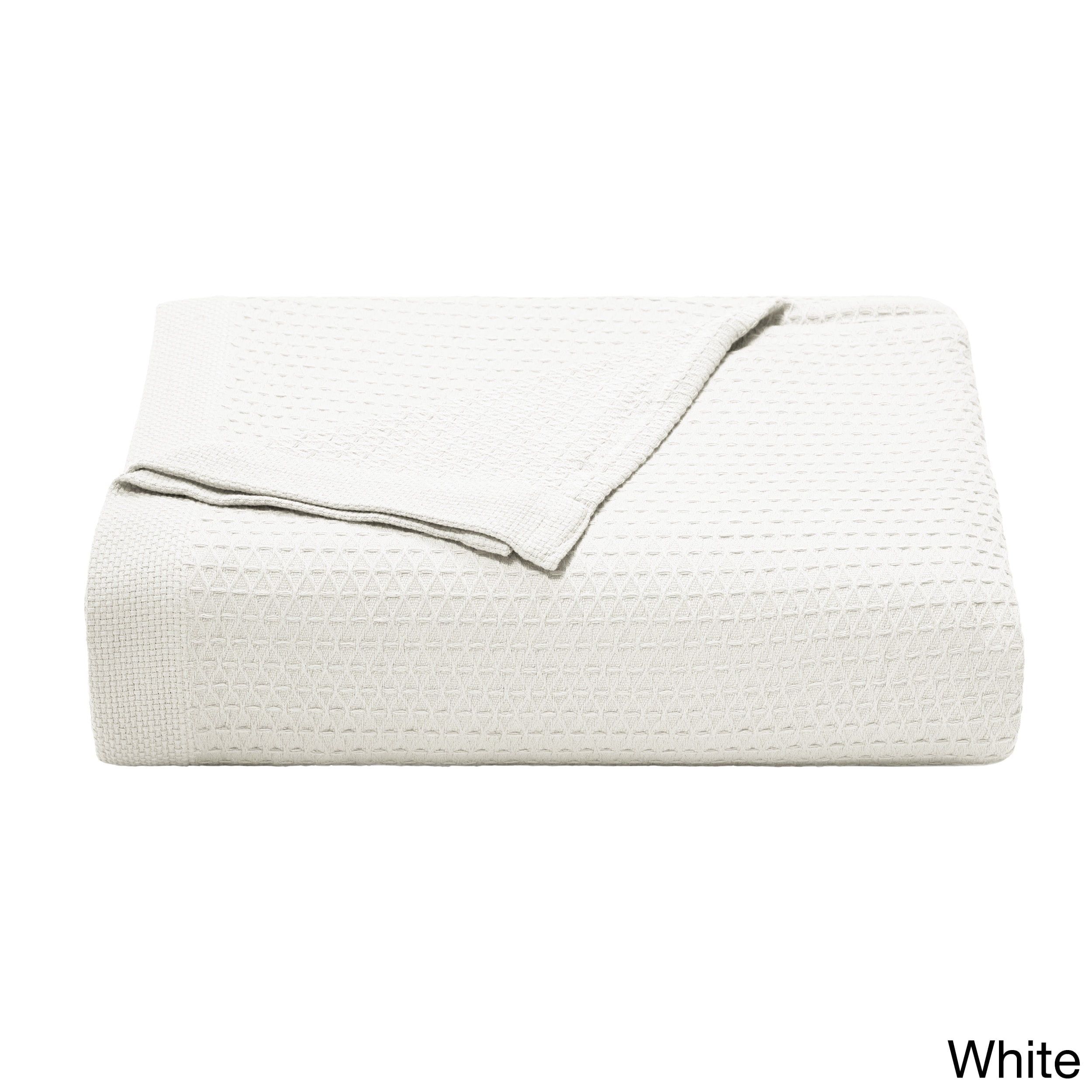 King Size White Cotton Knitted Reversible Blanket
