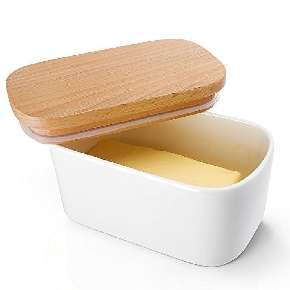 White Porcelain Butter Dish with Beech Wood Lid