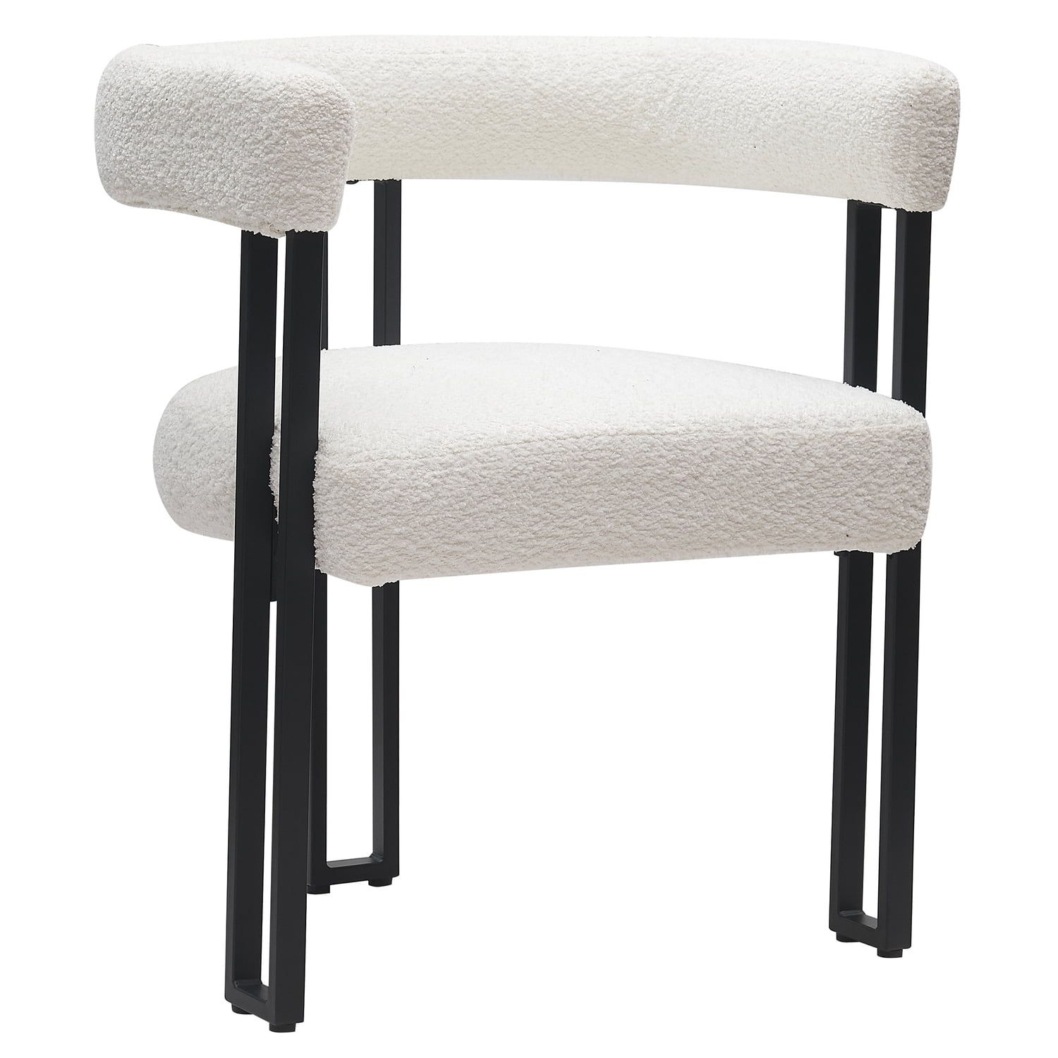 Ivory Boucle Upholstered Arm Chair with Black Metal Frame