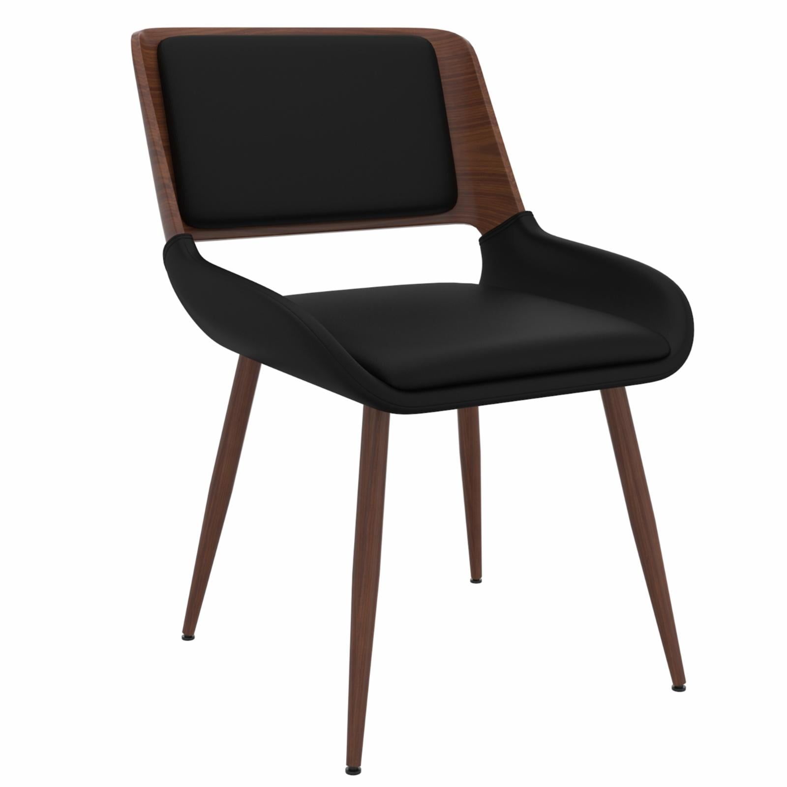 Elegant Black Faux Leather and Walnut Wood Side Chair