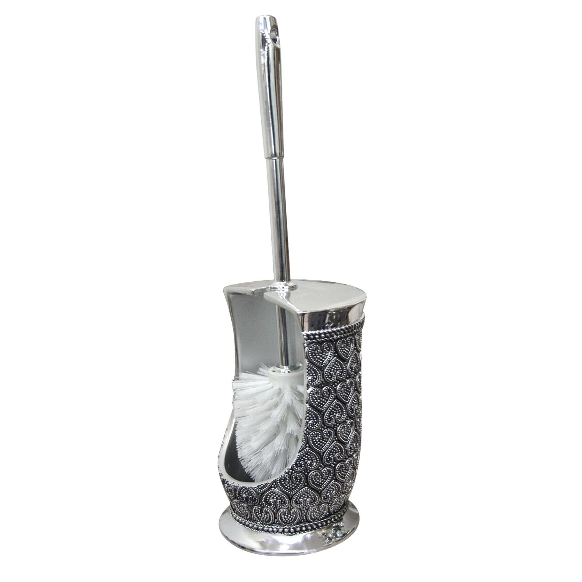 Silver Heart-Shaped Resin Toilet Brush with Holder