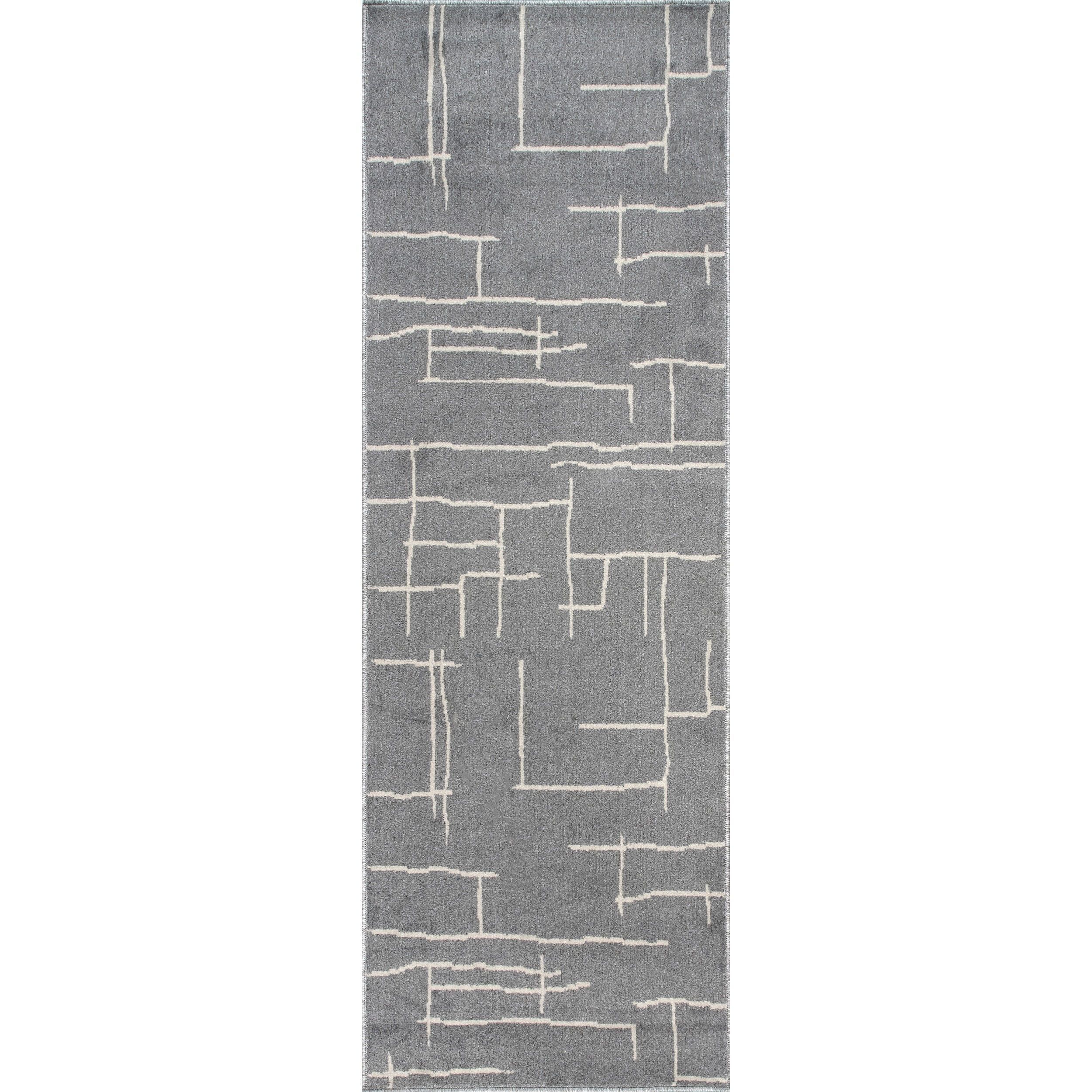 Gray Abstract Geometric Synthetic Runner Rug, 2' 6" x 8'