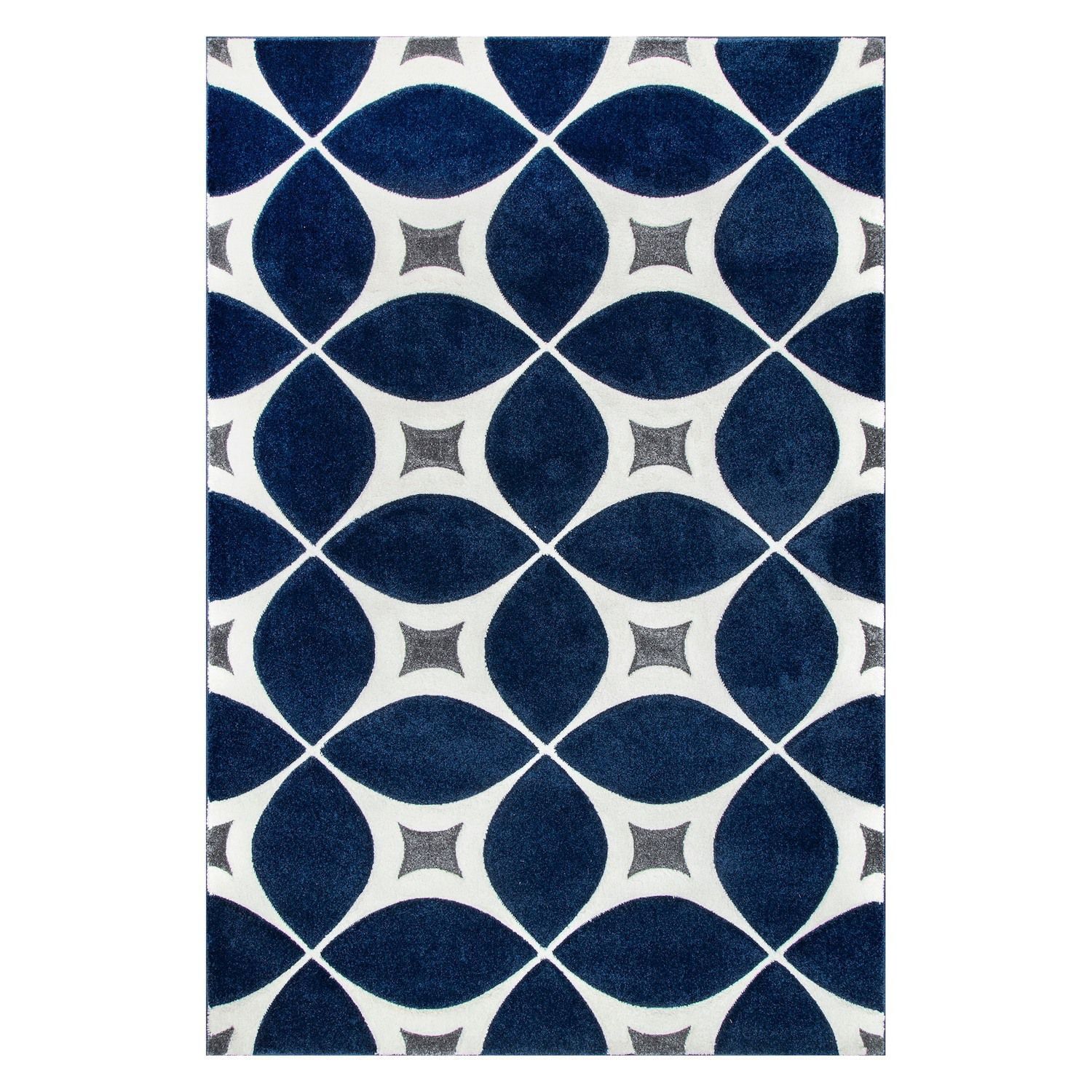 Denim and White Geometric Flatweave Jute Rug, 3' x 5'