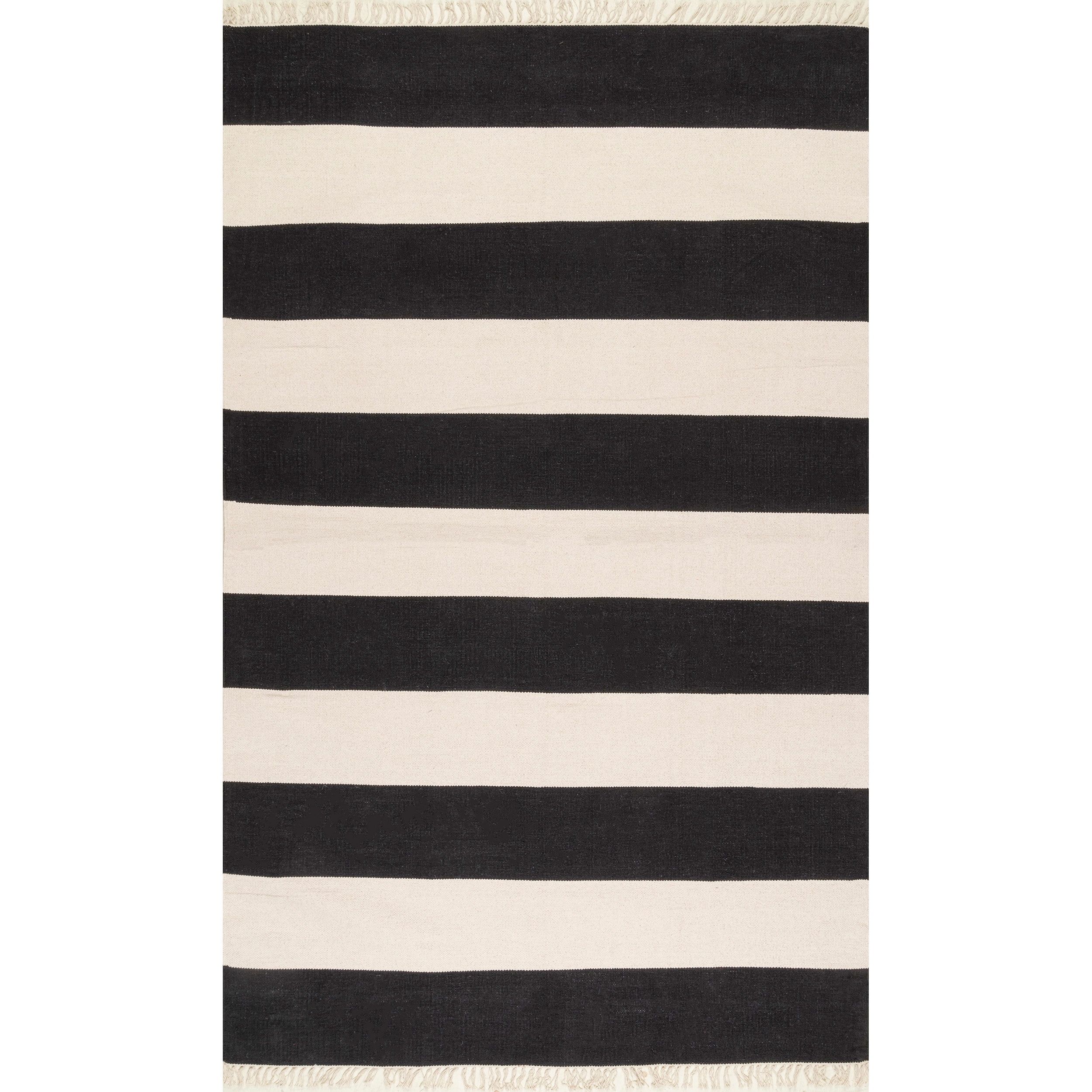 Ashlee Black and White Striped Cotton Flatweave Rug, 3' x 5'