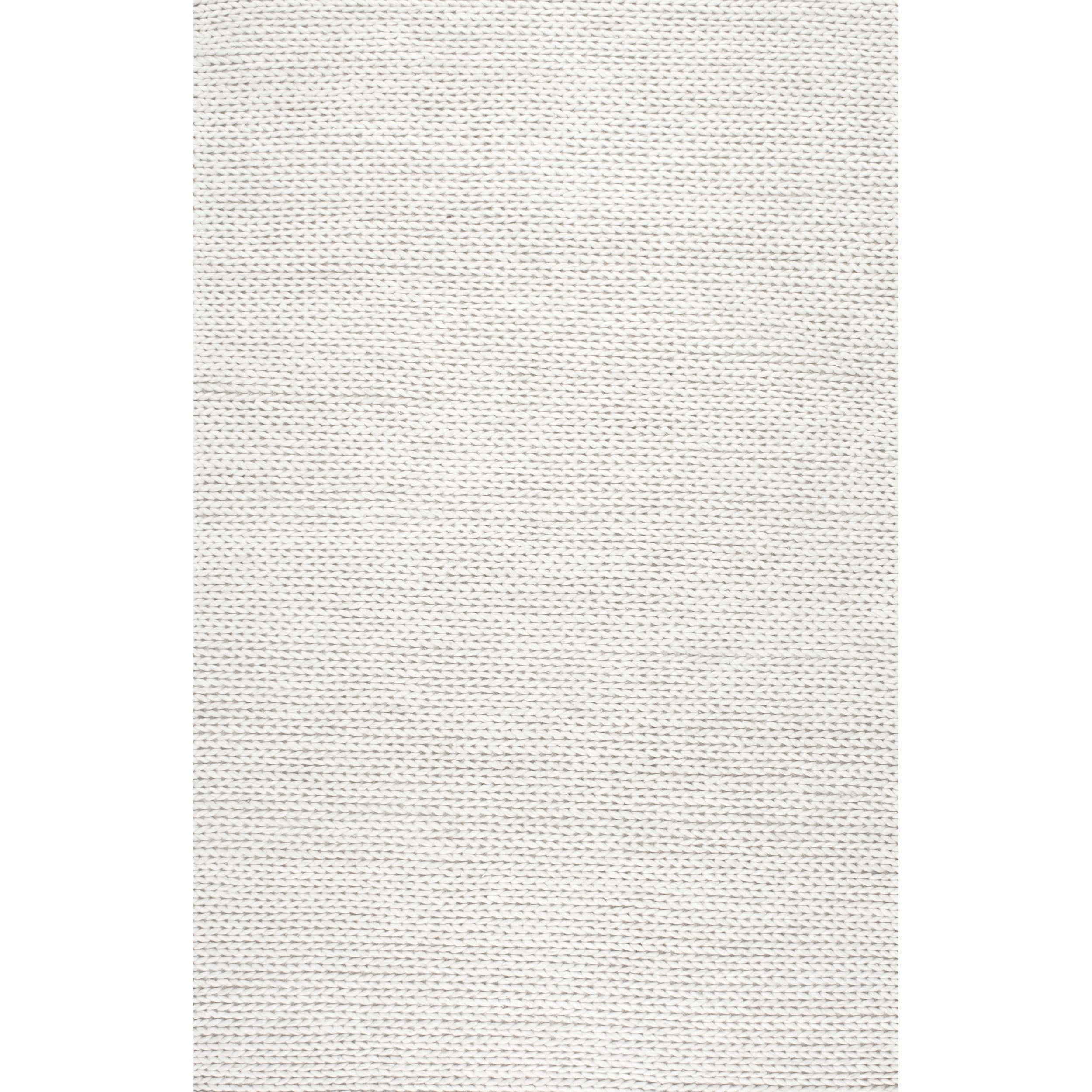 Luxurious Off-White Braided Wool 6' Square Area Rug