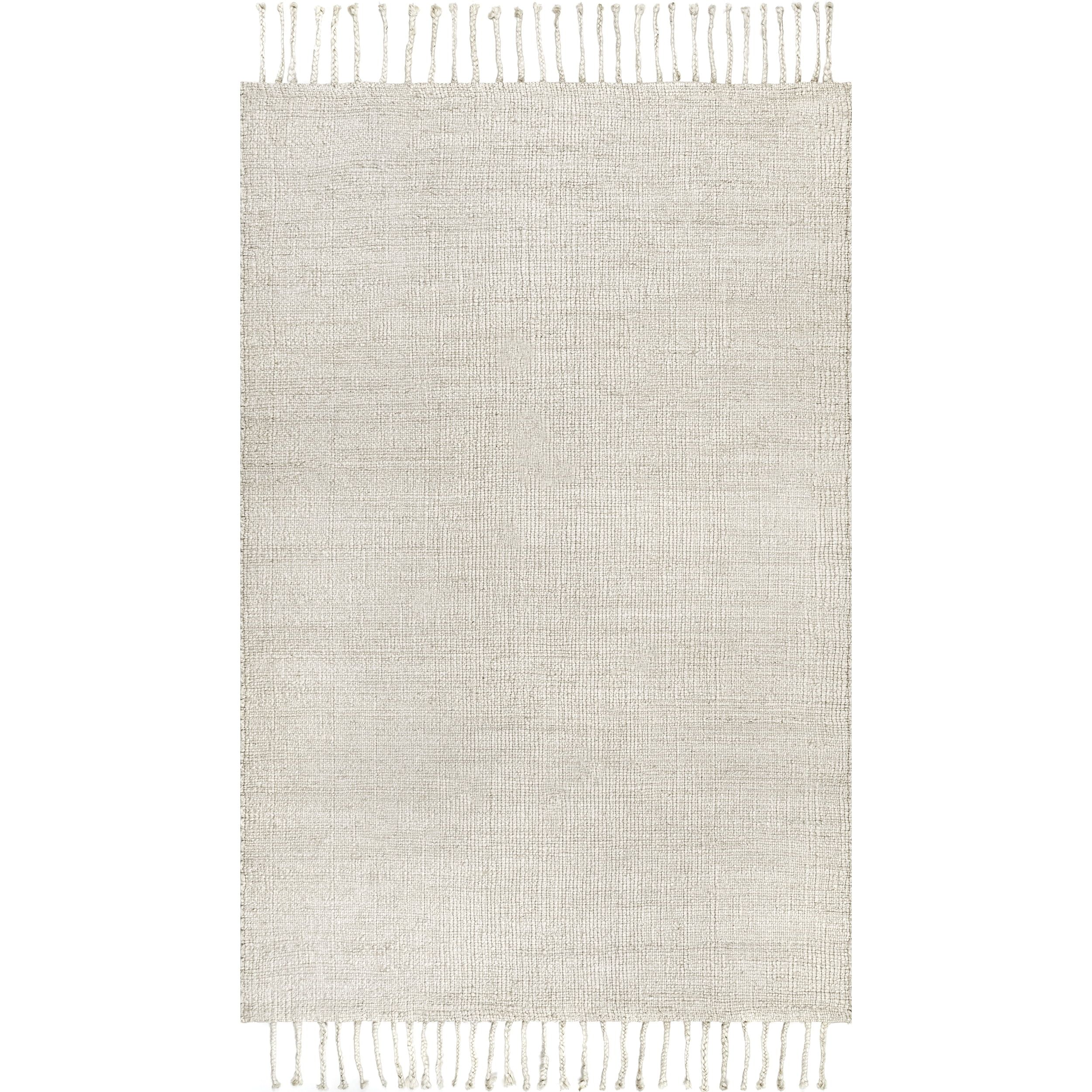 Luxurious Off-White Synthetic 5' x 8' Easy-Care Area Rug