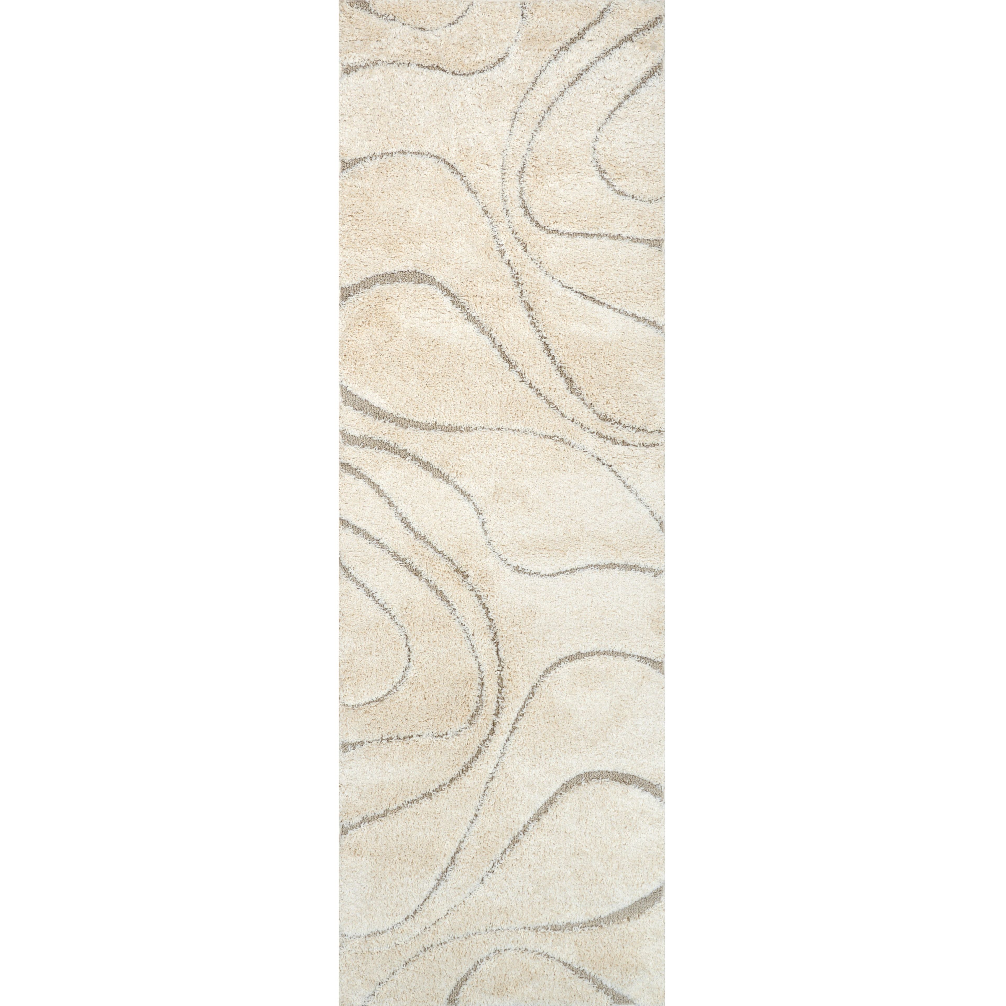 Cream 33" x 12" Synthetic Shag Runner Rug