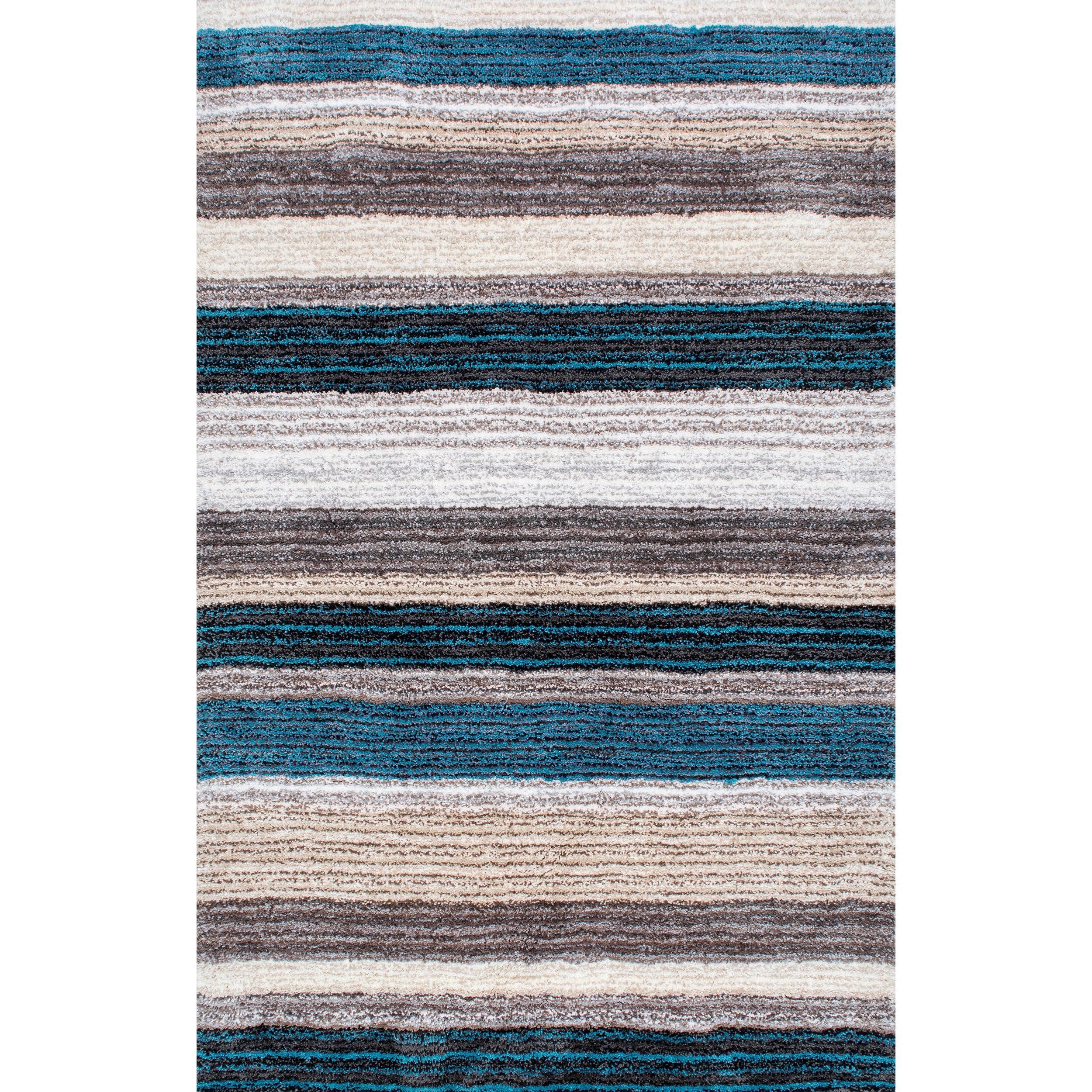 Blue Multi Striped Tufted Shag Rug, 3' x 5'