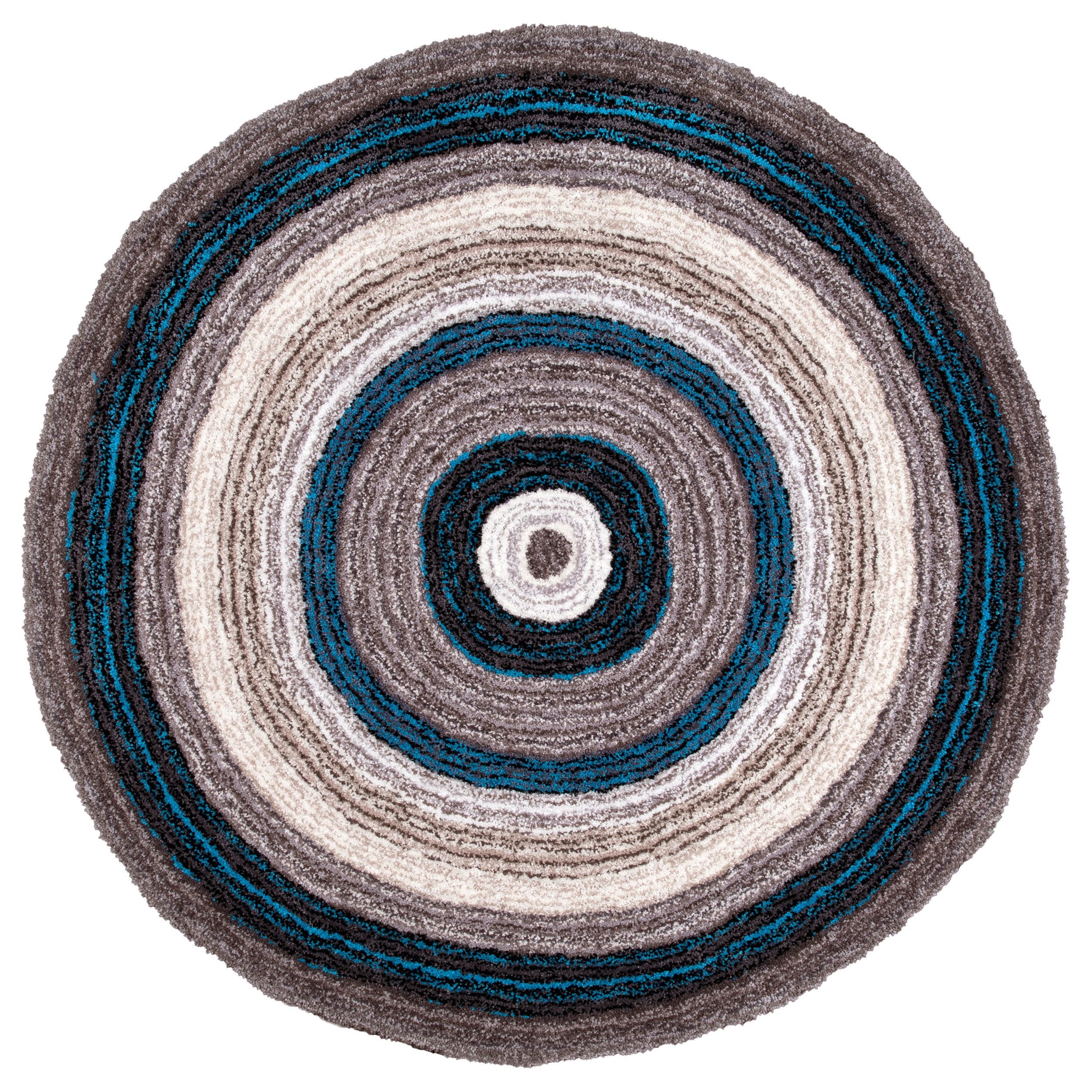 Drey Striped Shag Oval Rug, 3' x 5', Blue Multi Synthetic